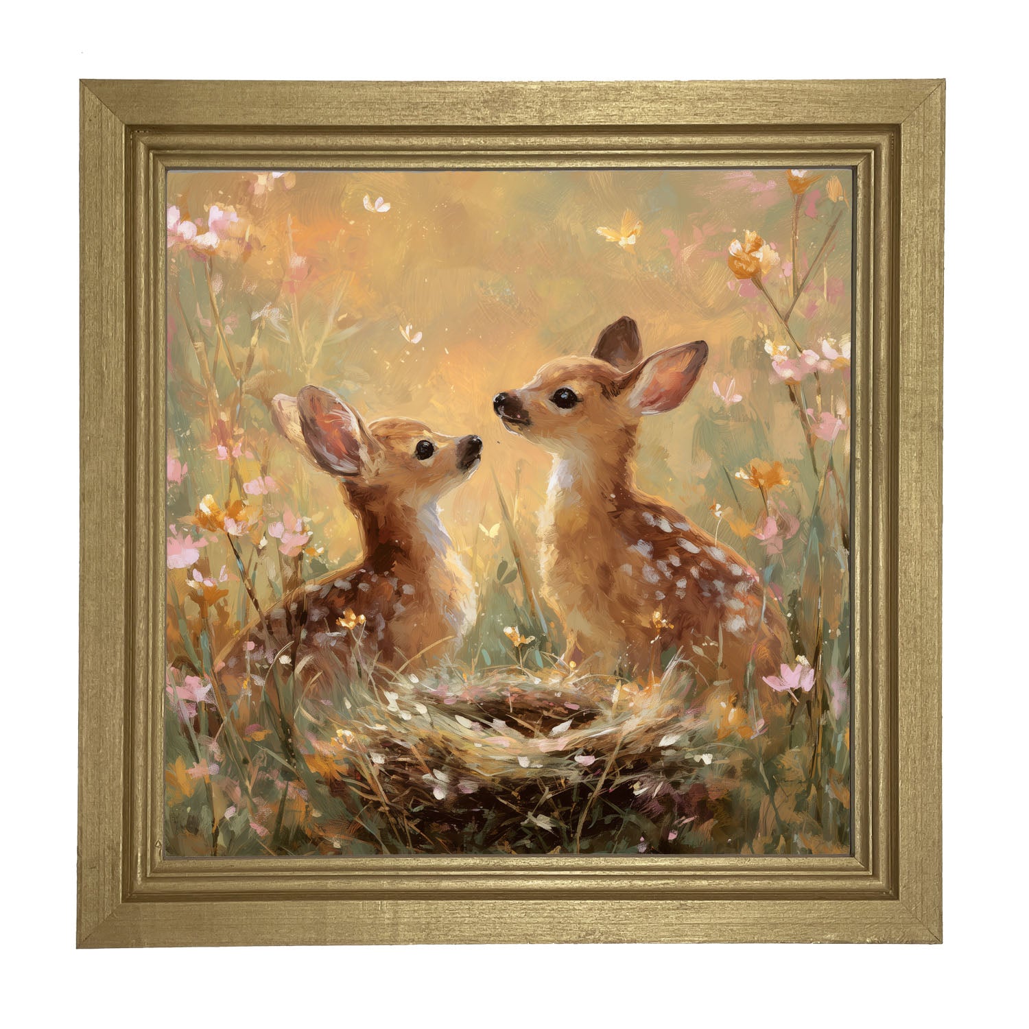 Baby Deer with Flowers - Framed Art