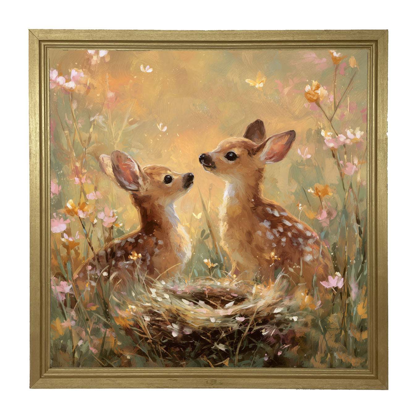 Baby Deer with Flowers - Framed Art