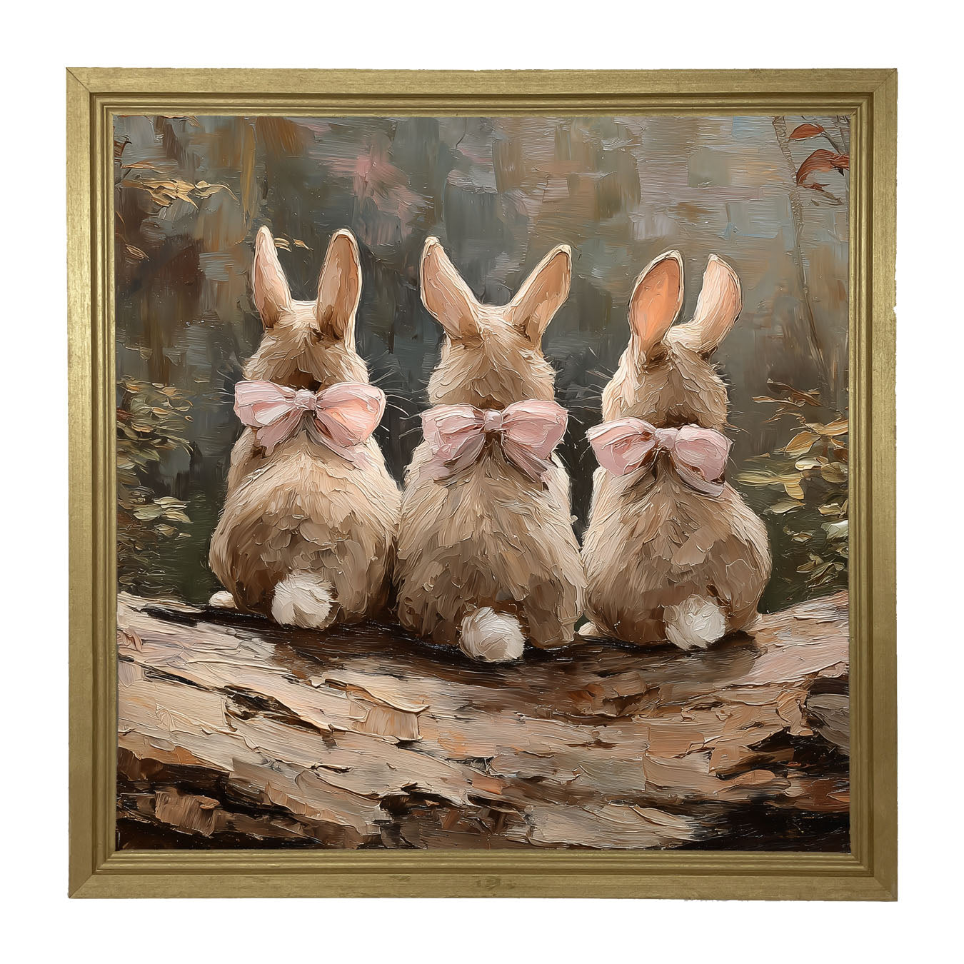 Bunnies with Pink Bows in Forest - Framed Art