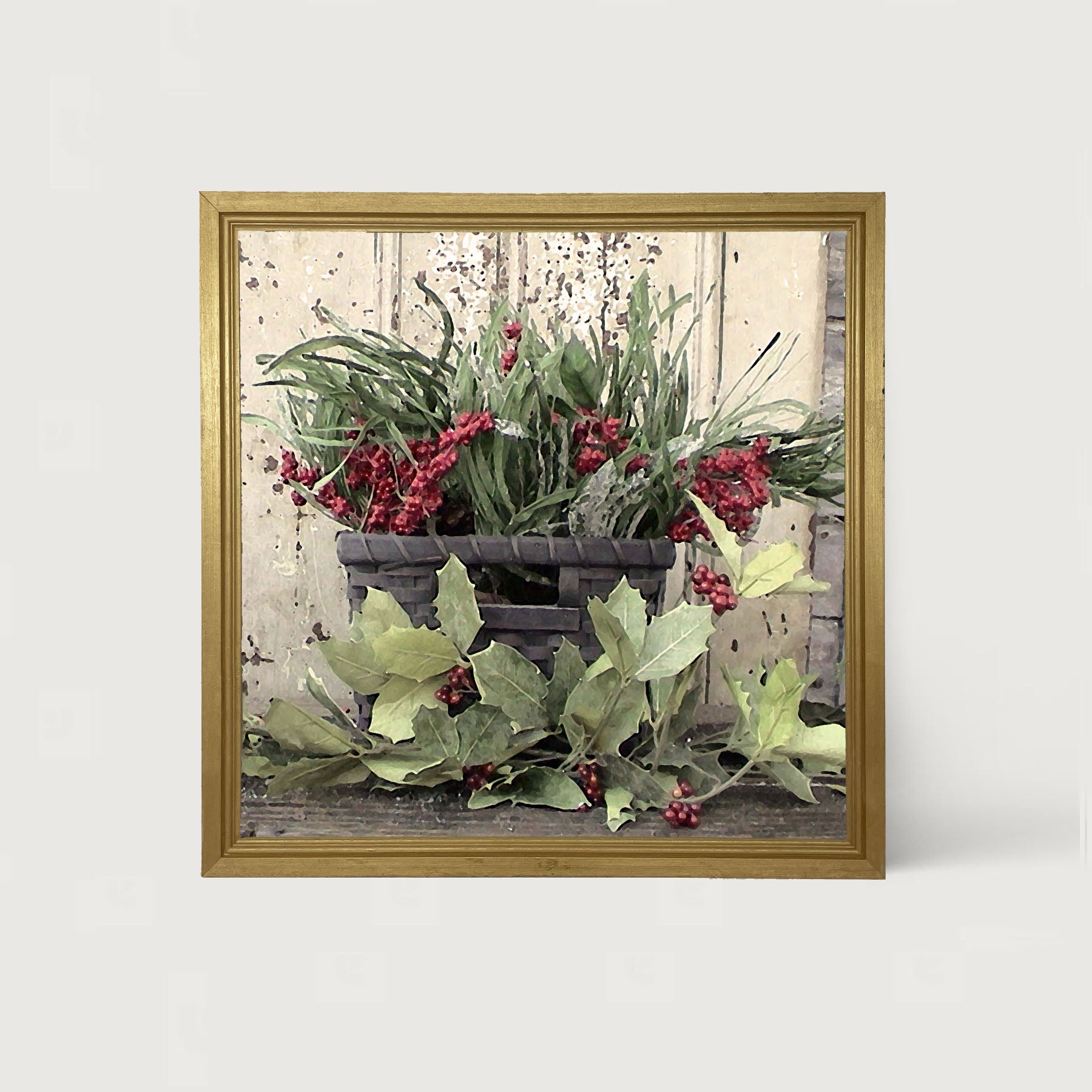 Berry Basket with Holly - Framed art