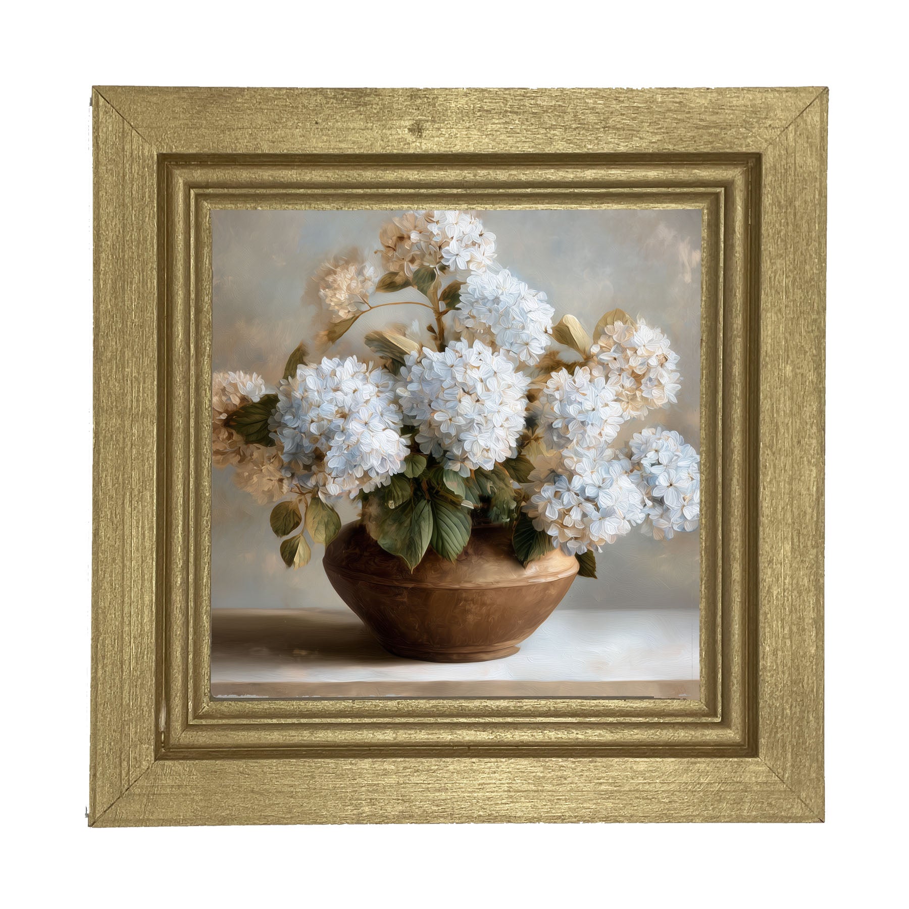 Copper Vase with Blue Hydrangeas - Framed Art