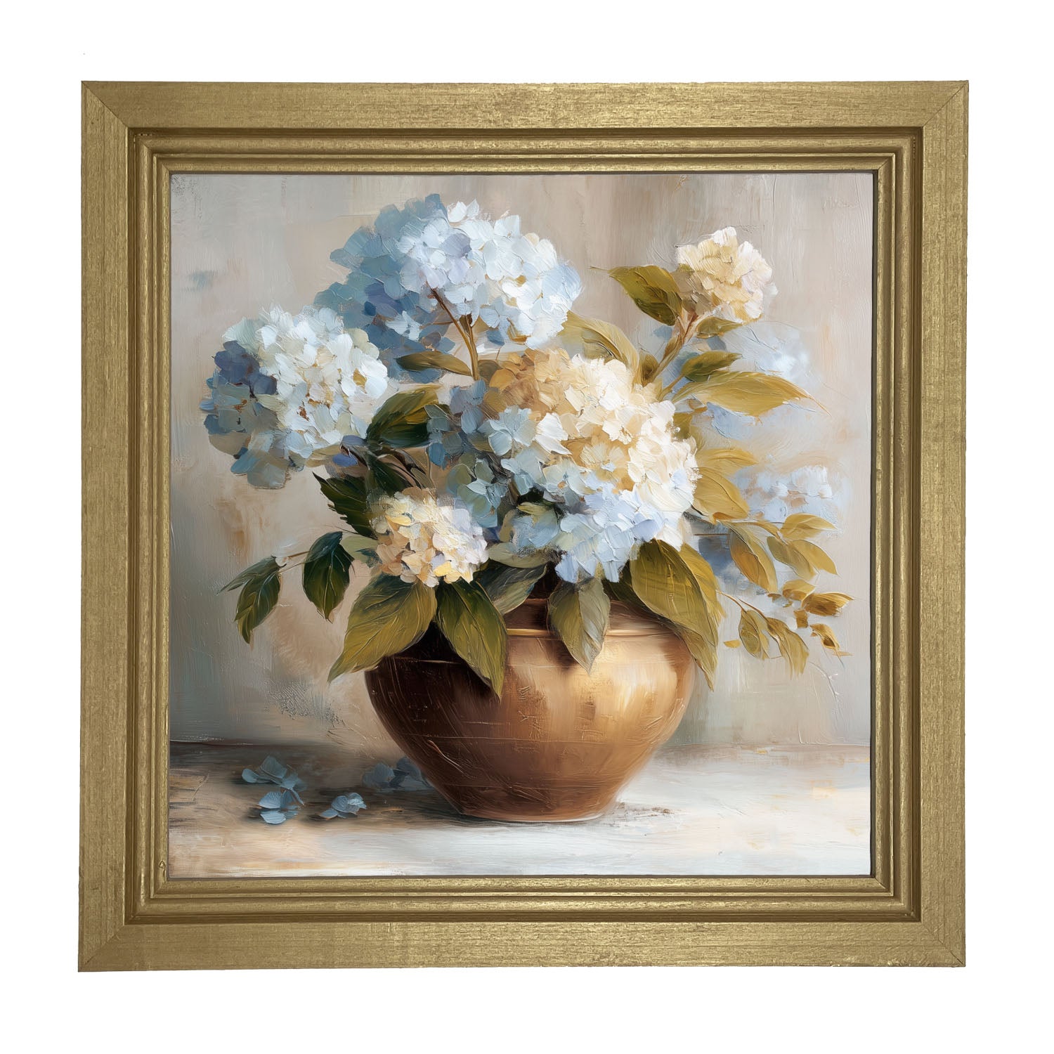 Copper Vase with Blue and White Hydrangeas - Framed Art