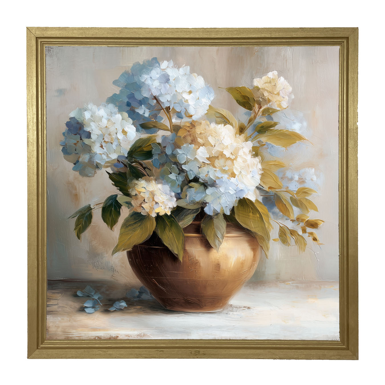 Copper Vase with Blue and White Hydrangeas - Framed Art