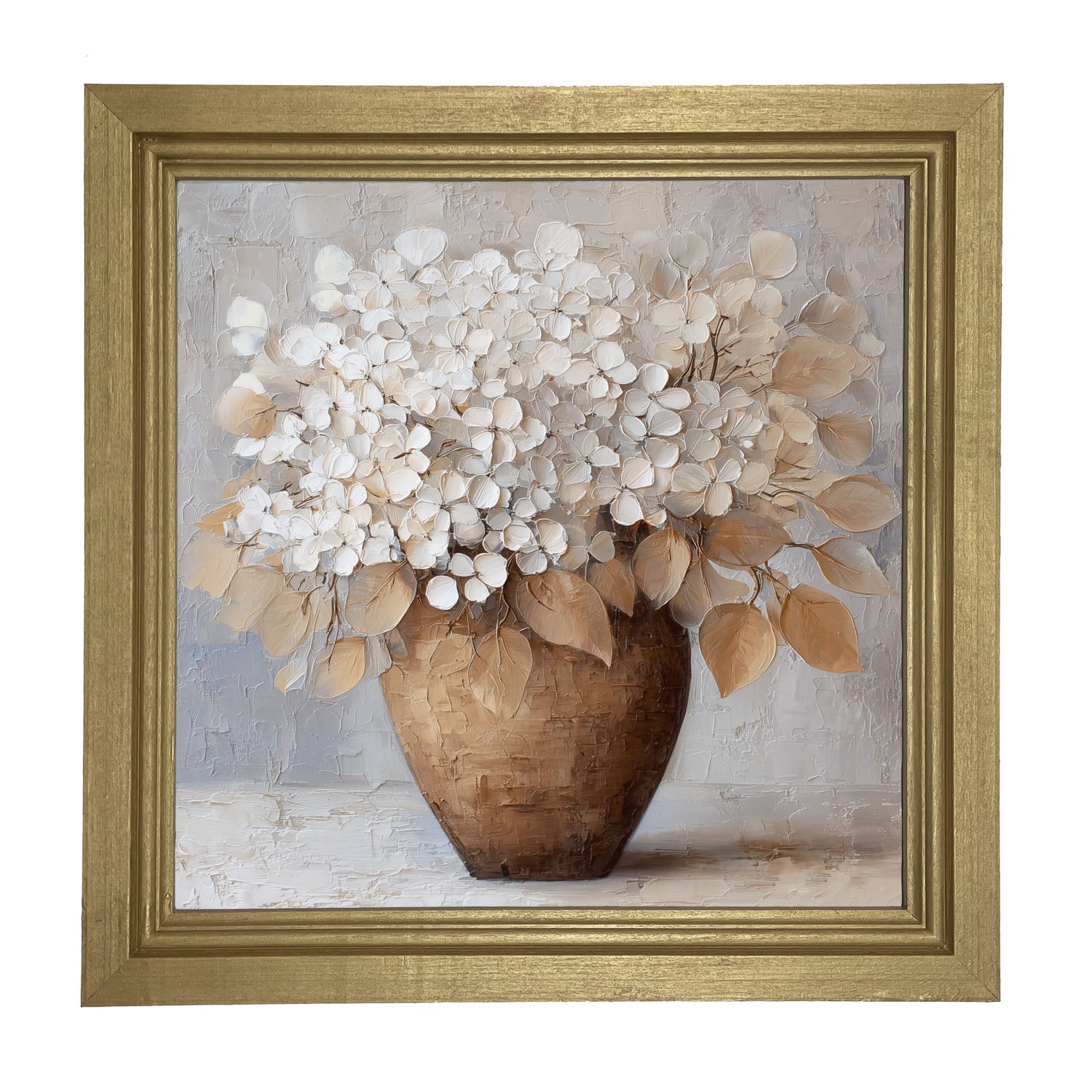 Copper Vase with White Hydrangeas - Framed Art