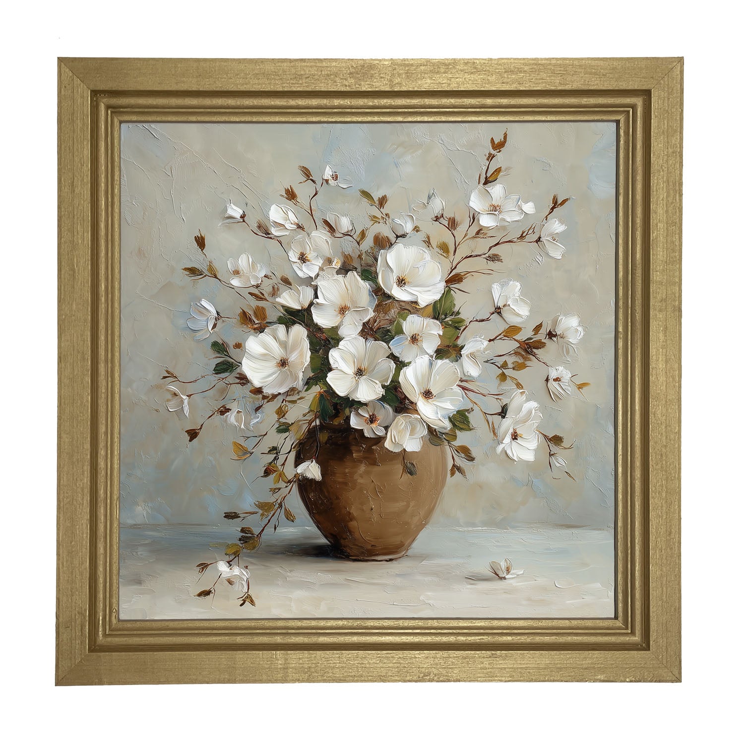 Copper Vase with White Floral Bouquet - Framed Art