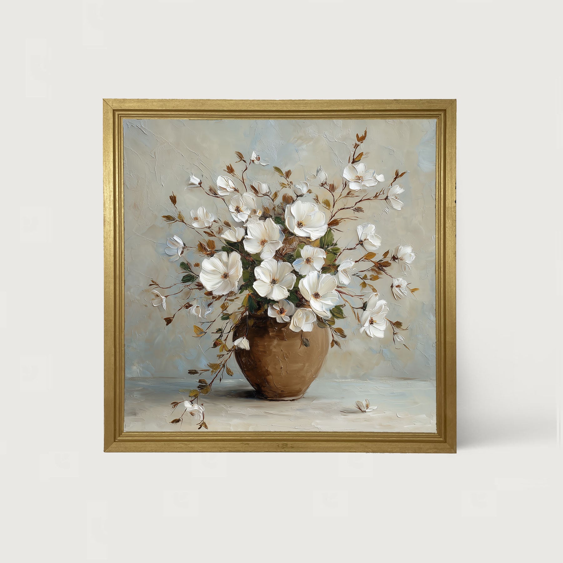 Copper Vase with White Floral Bouquet - Framed Art