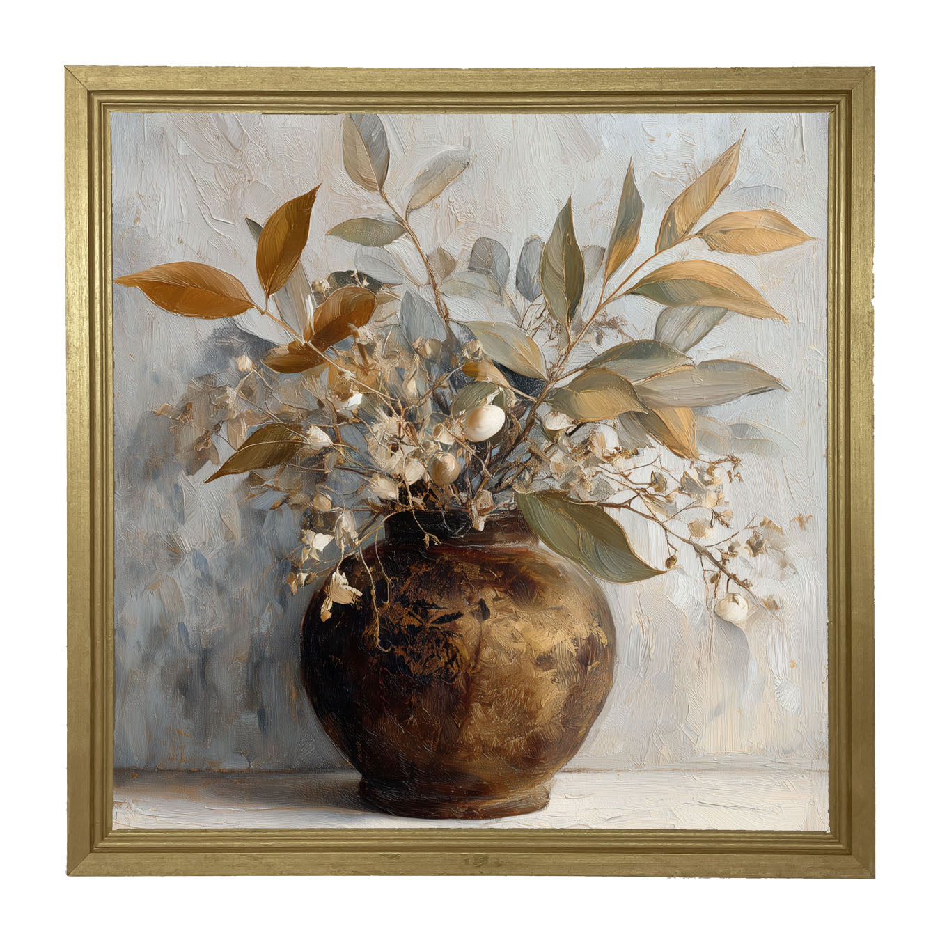 Copper Vase with Leafy Bouquet - Framed Art