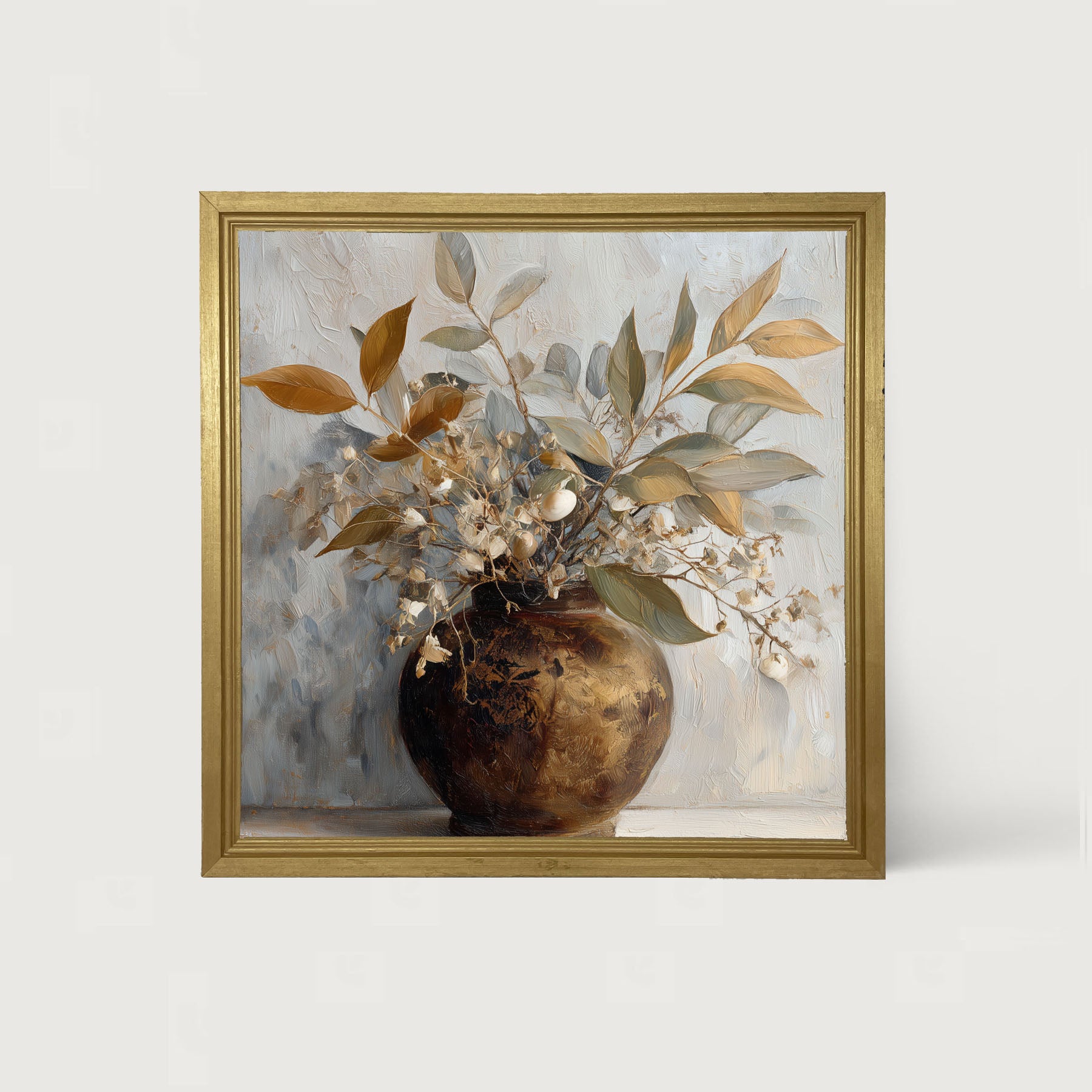 Copper Vase with Leafy Bouquet - Framed Art