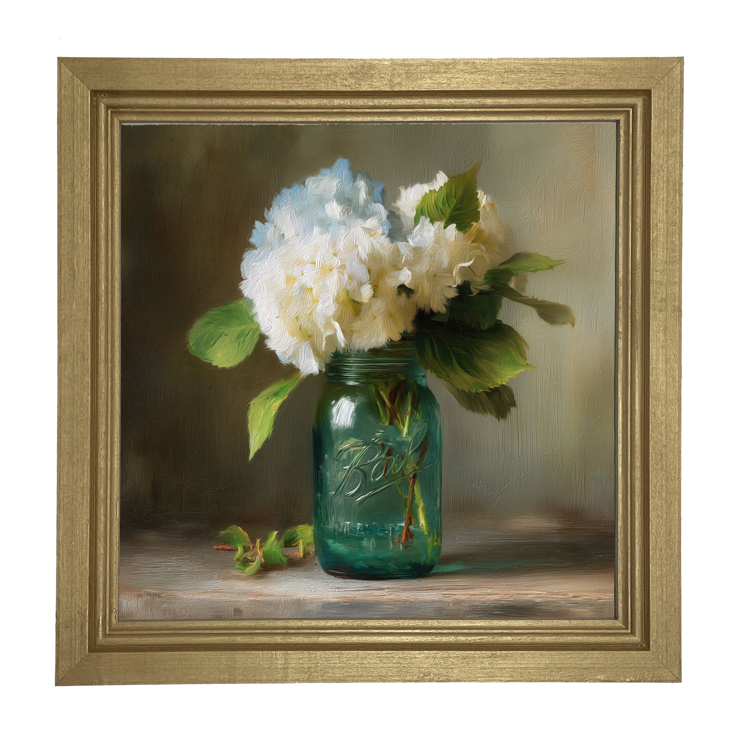Mason Jar with Blue and White Hydrangeas - Framed Art