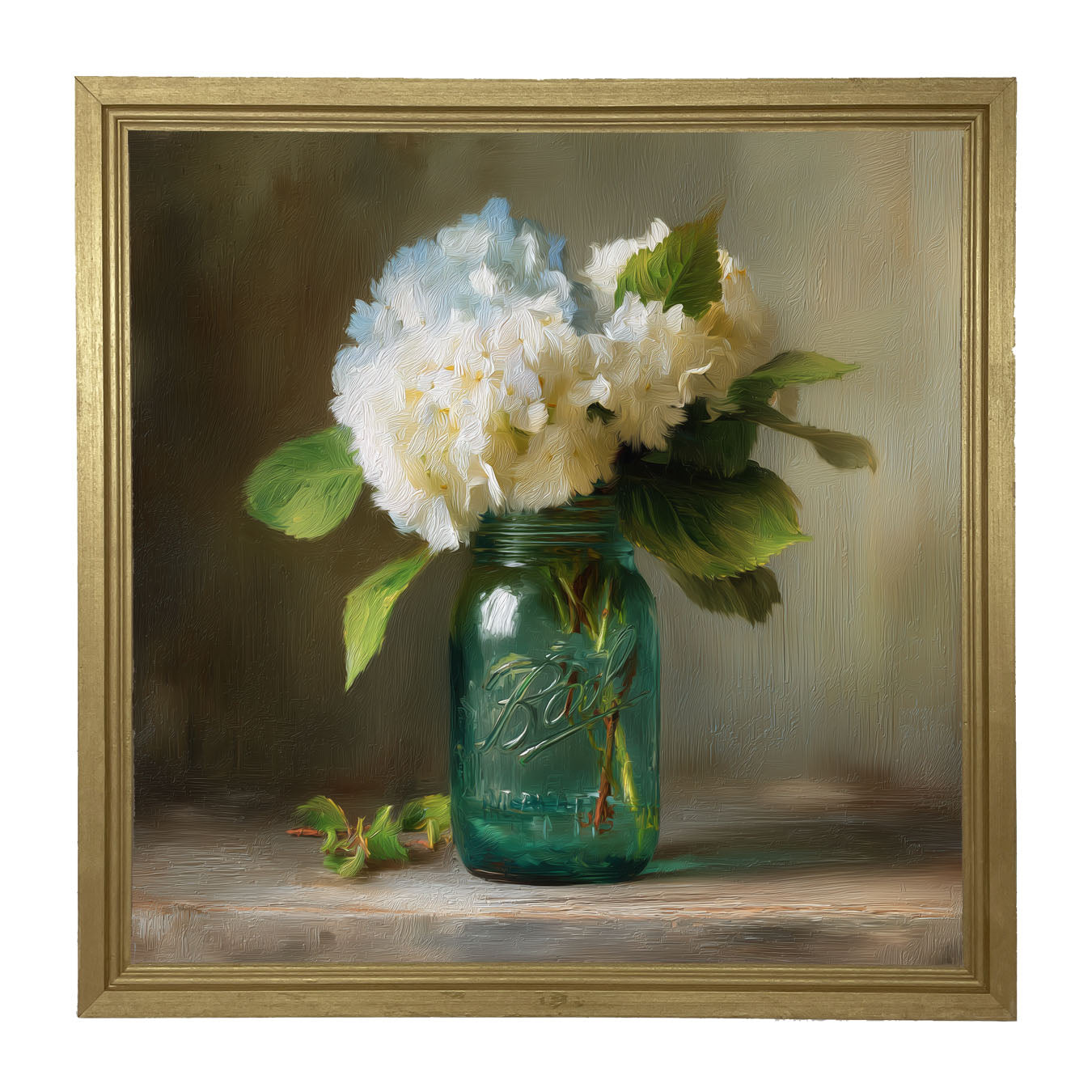 Mason Jar with Blue and White Hydrangeas - Framed Art