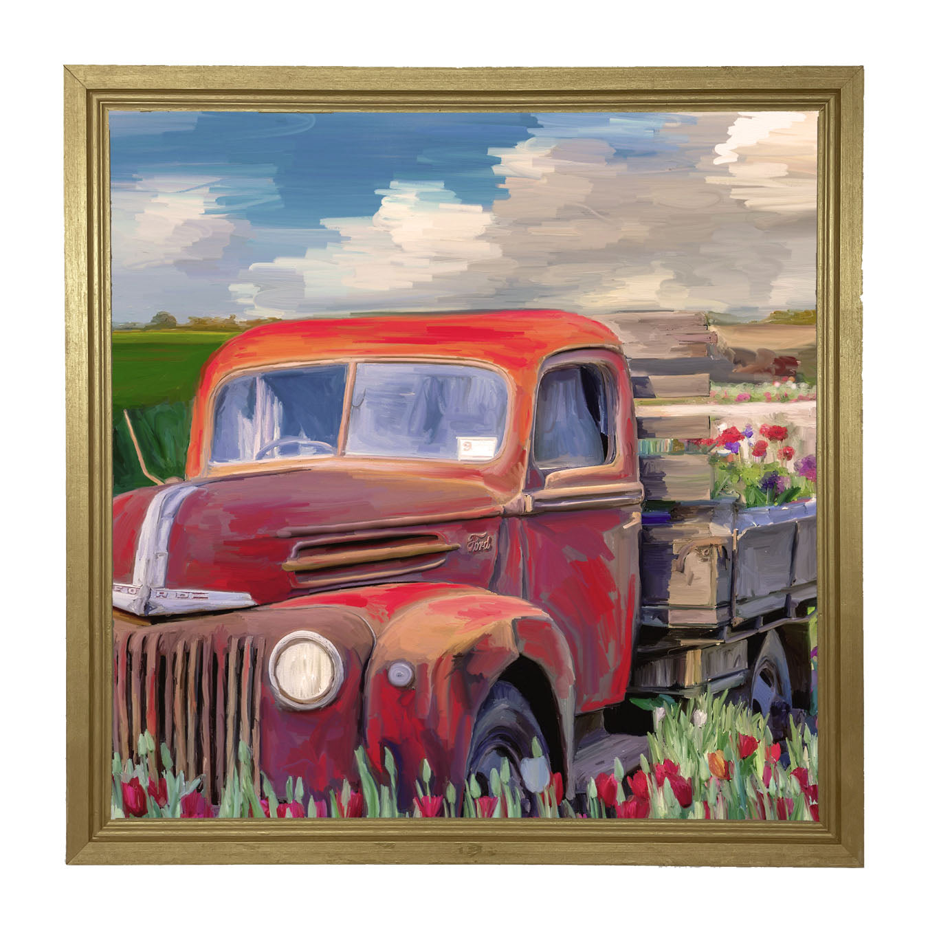 Red Ford Flower Truck - Framed art