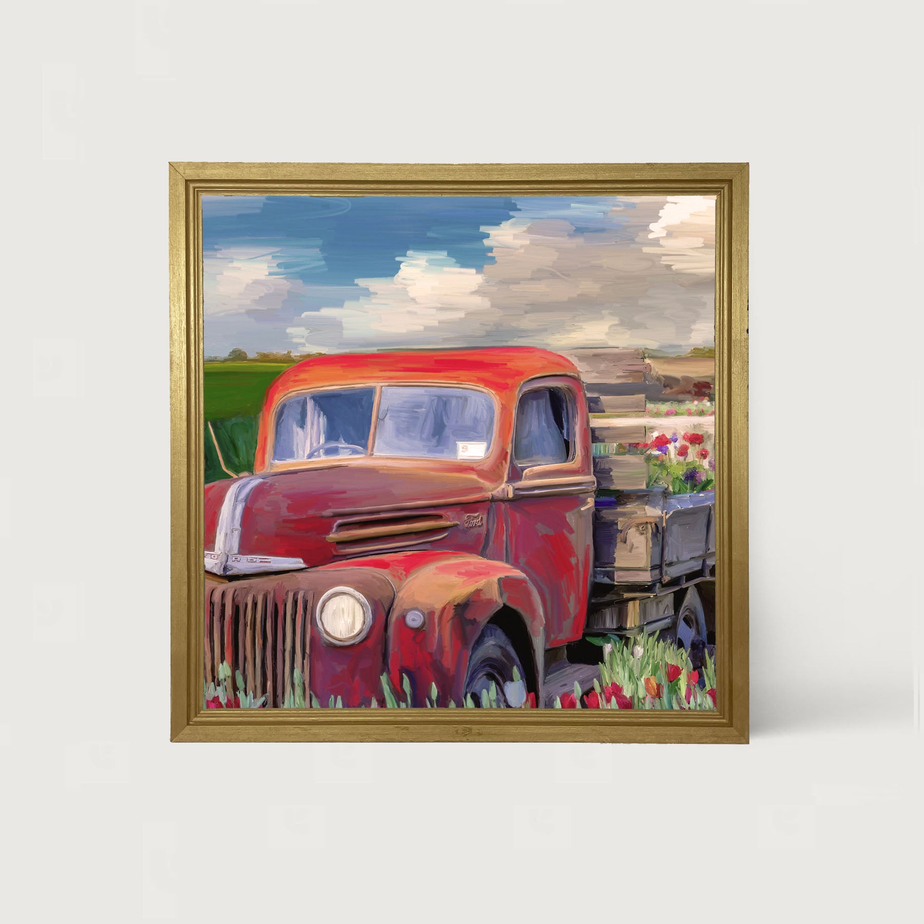 Red Ford Flower Truck - Framed art