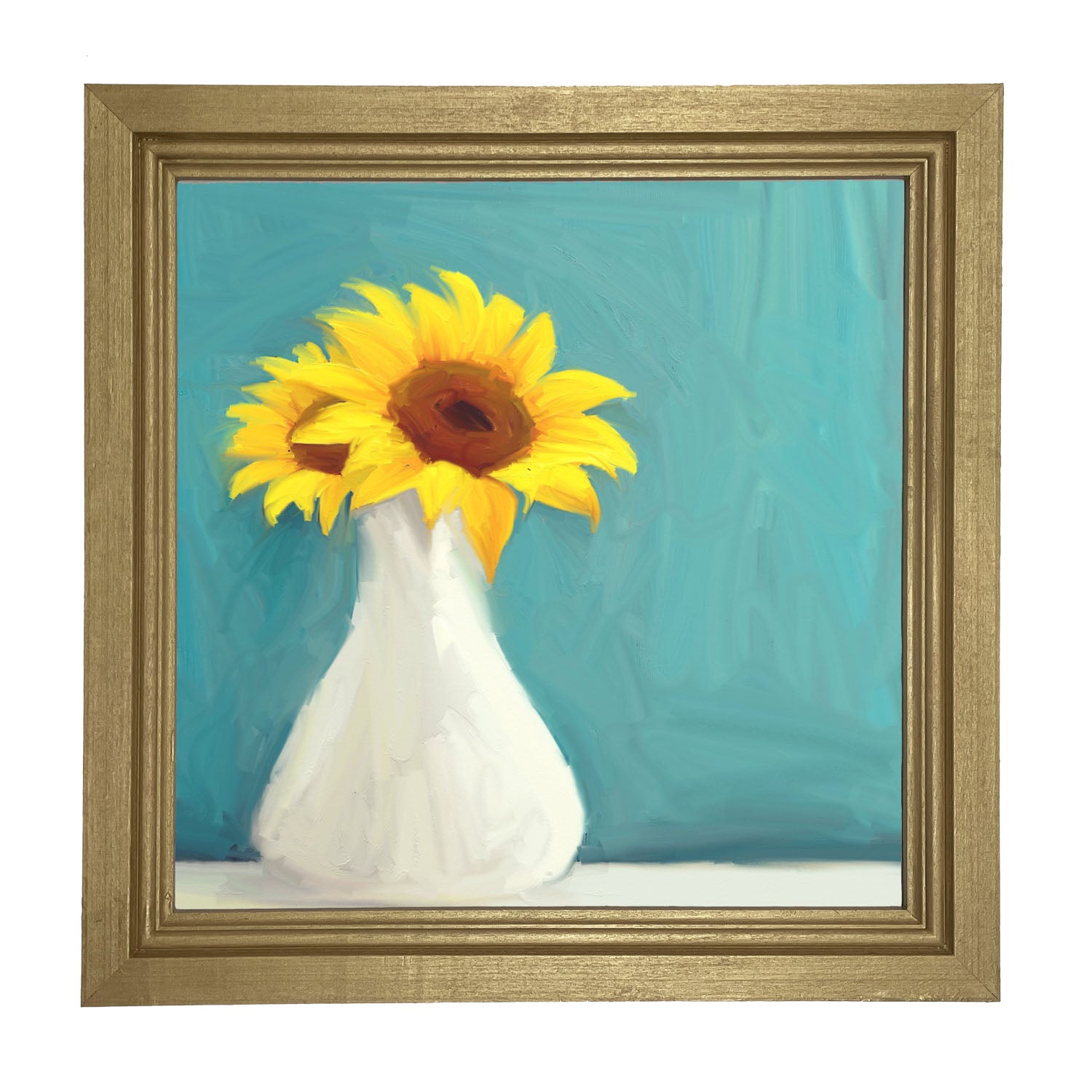Sunflowers in White Vase - Framed art