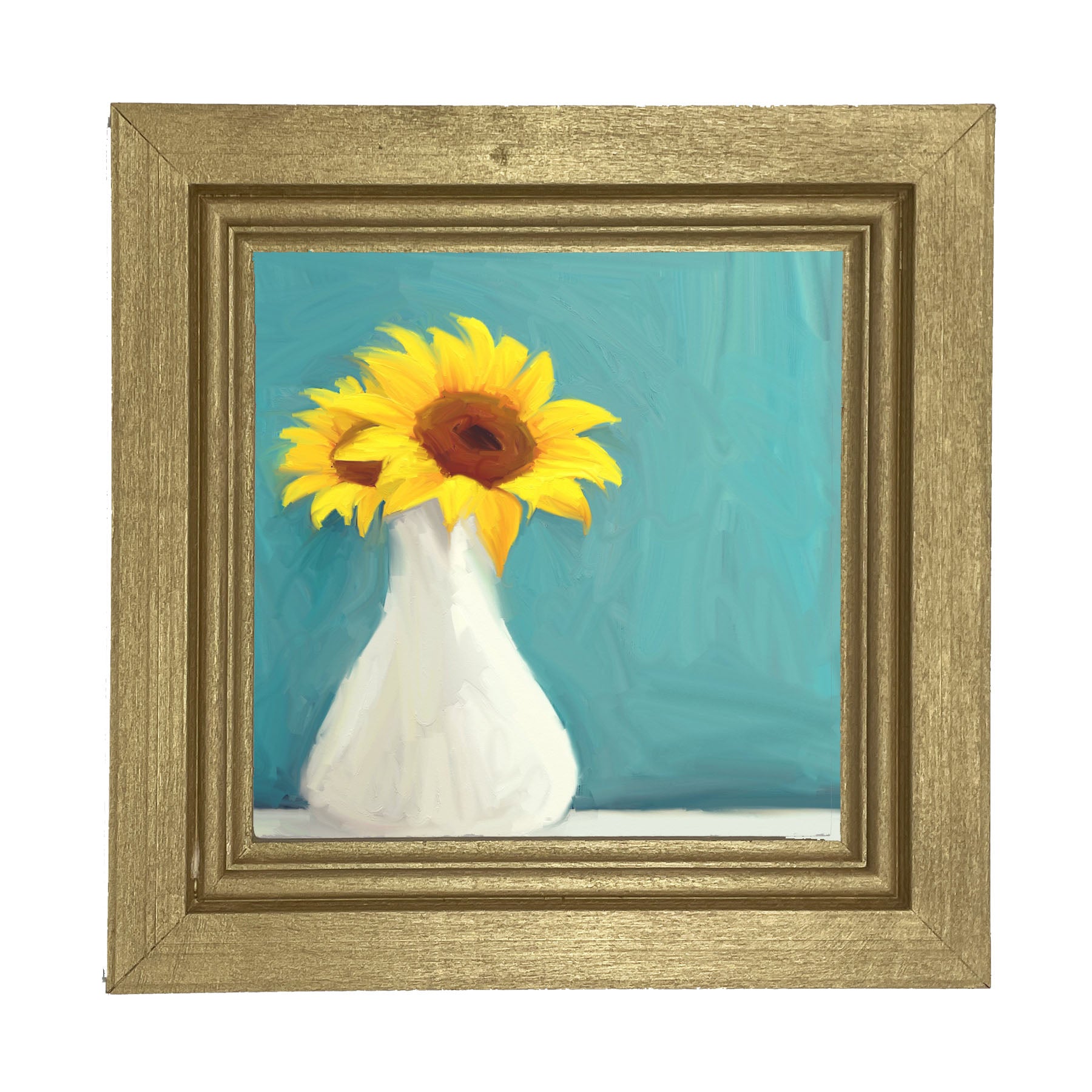 Sunflowers in White Vase - Framed art