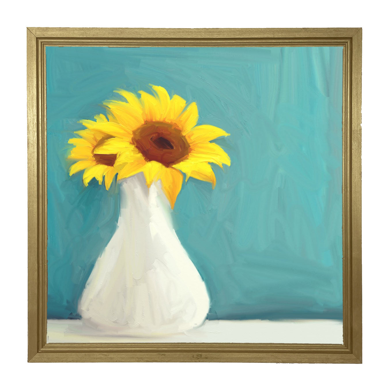 Sunflowers in White Vase - Framed art