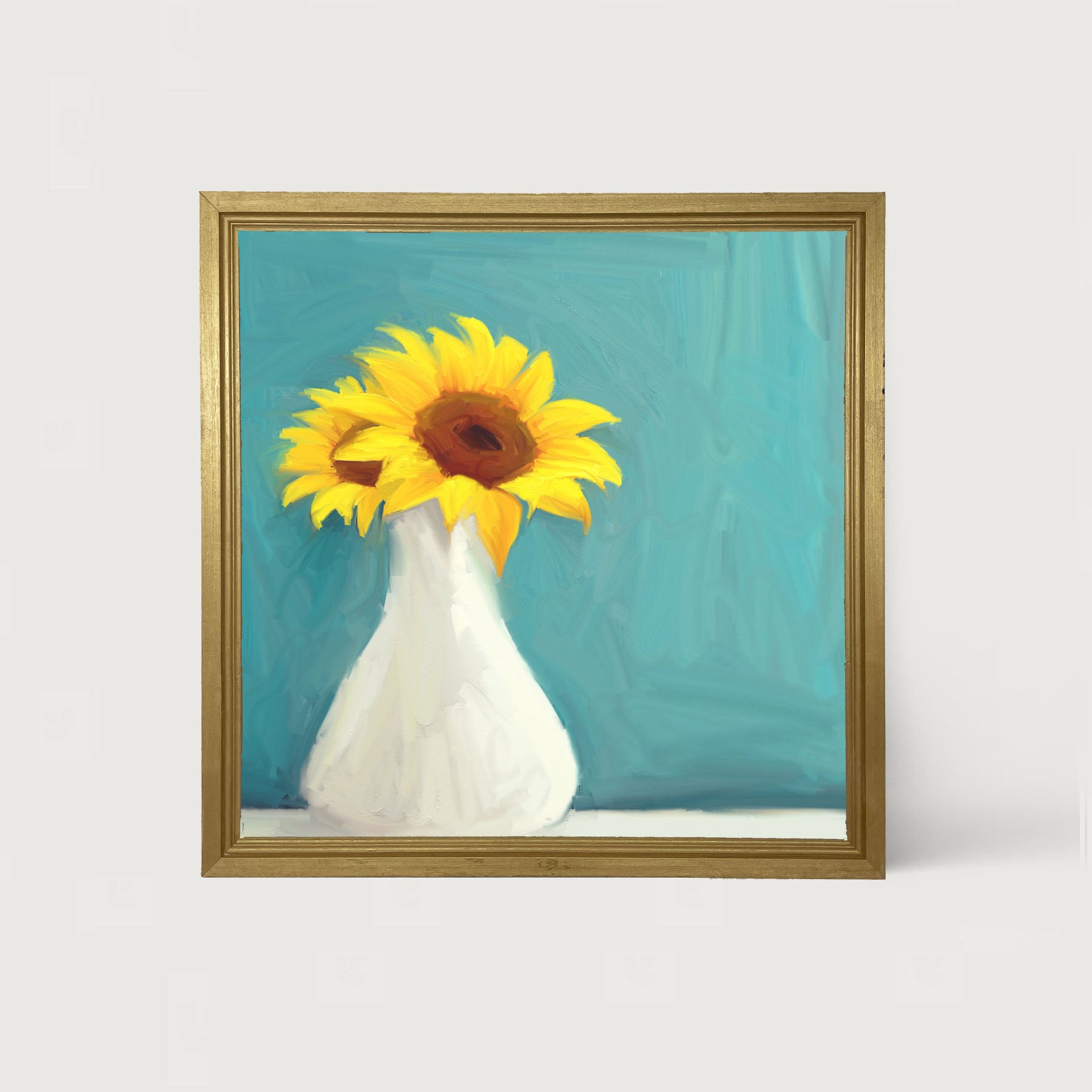 Sunflowers in White Vase - Framed art