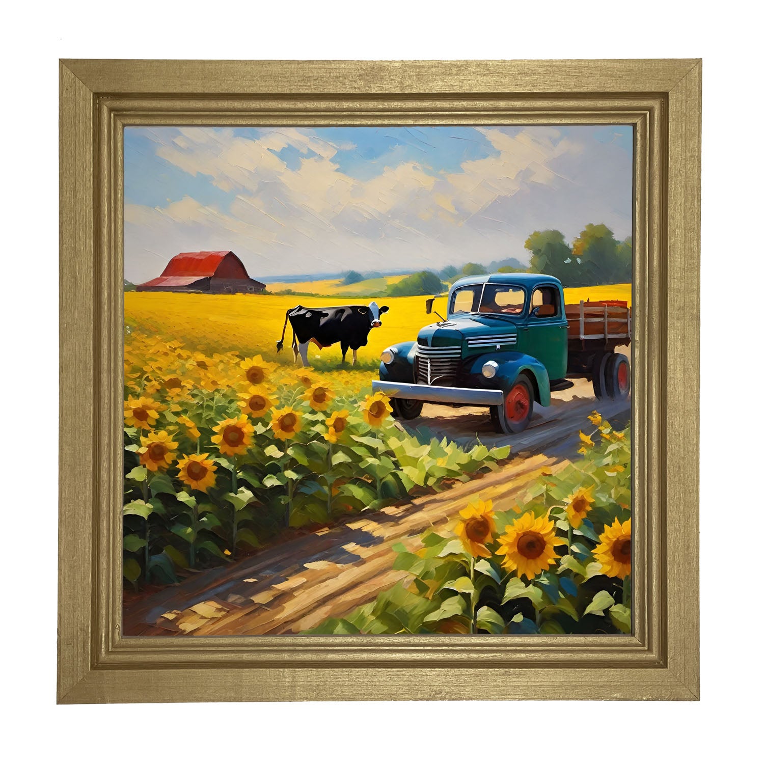 Old truck with black cow - Framed art