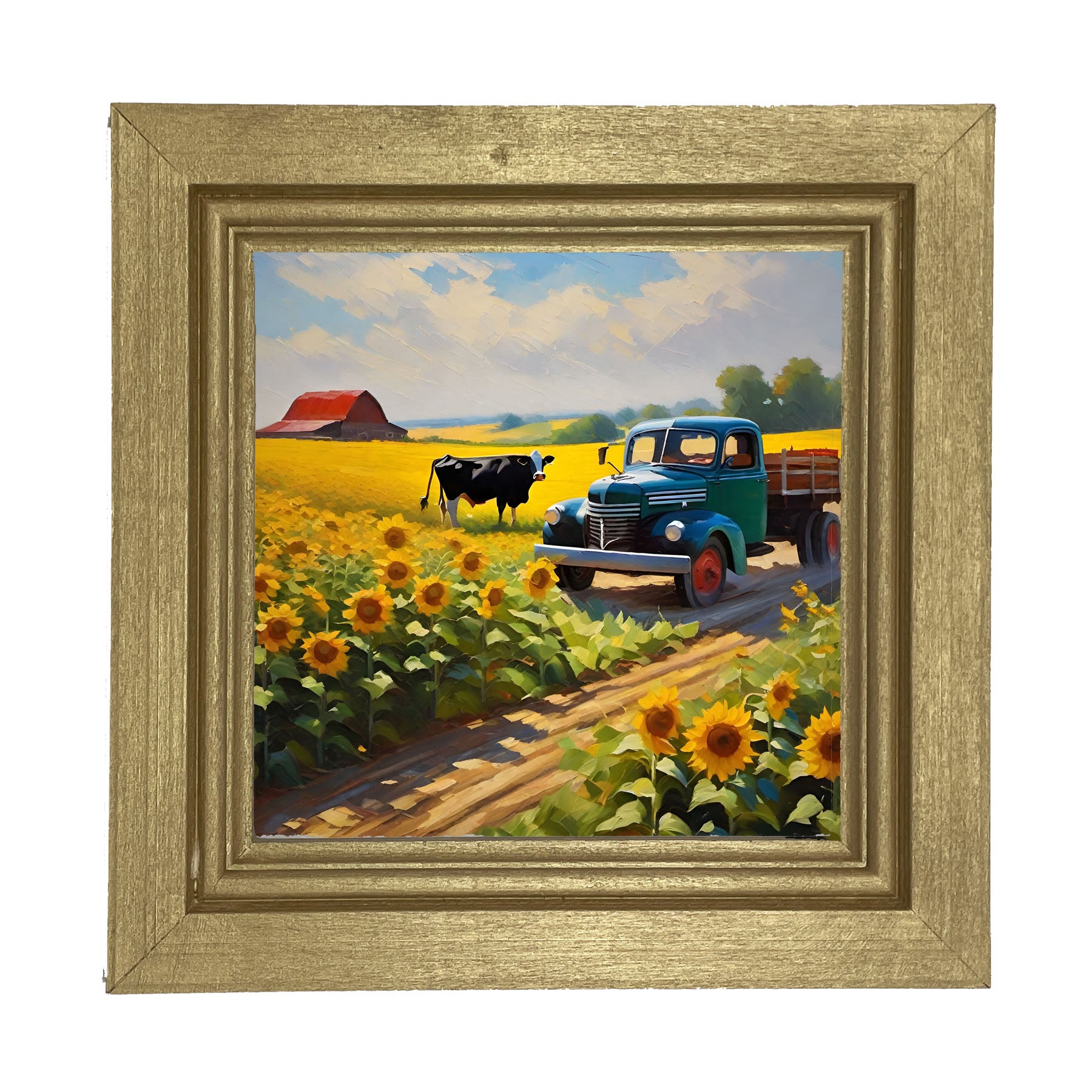 Old truck with black cow - Framed art