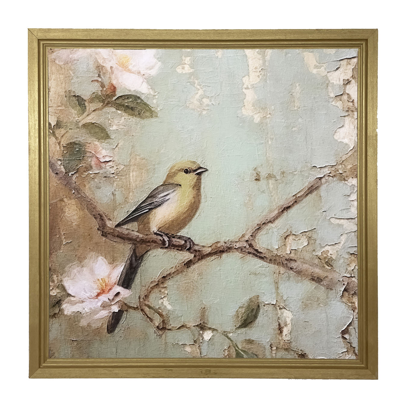 Yellow bird on branch - Framed Art