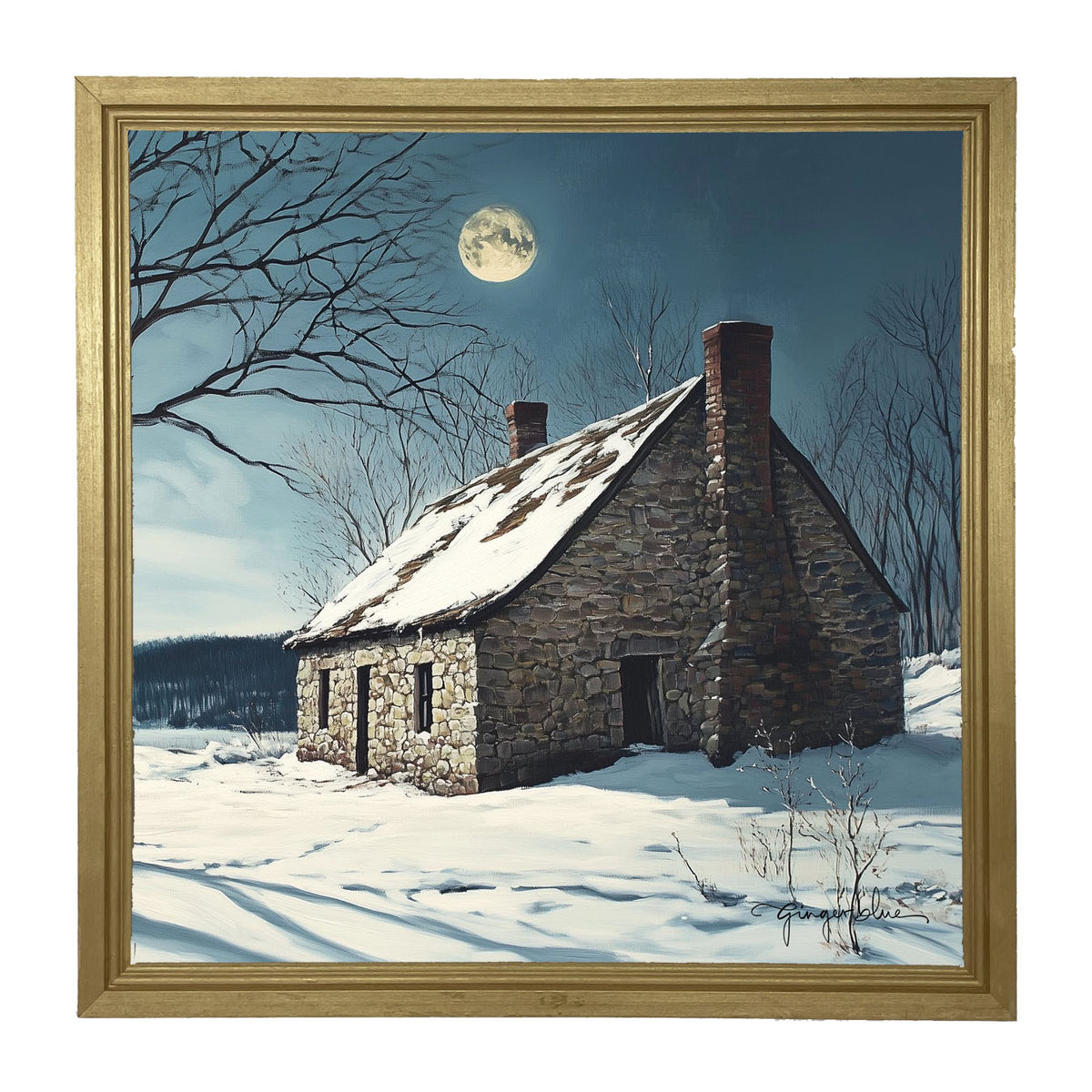 Moon-lit Country House - Framed Art