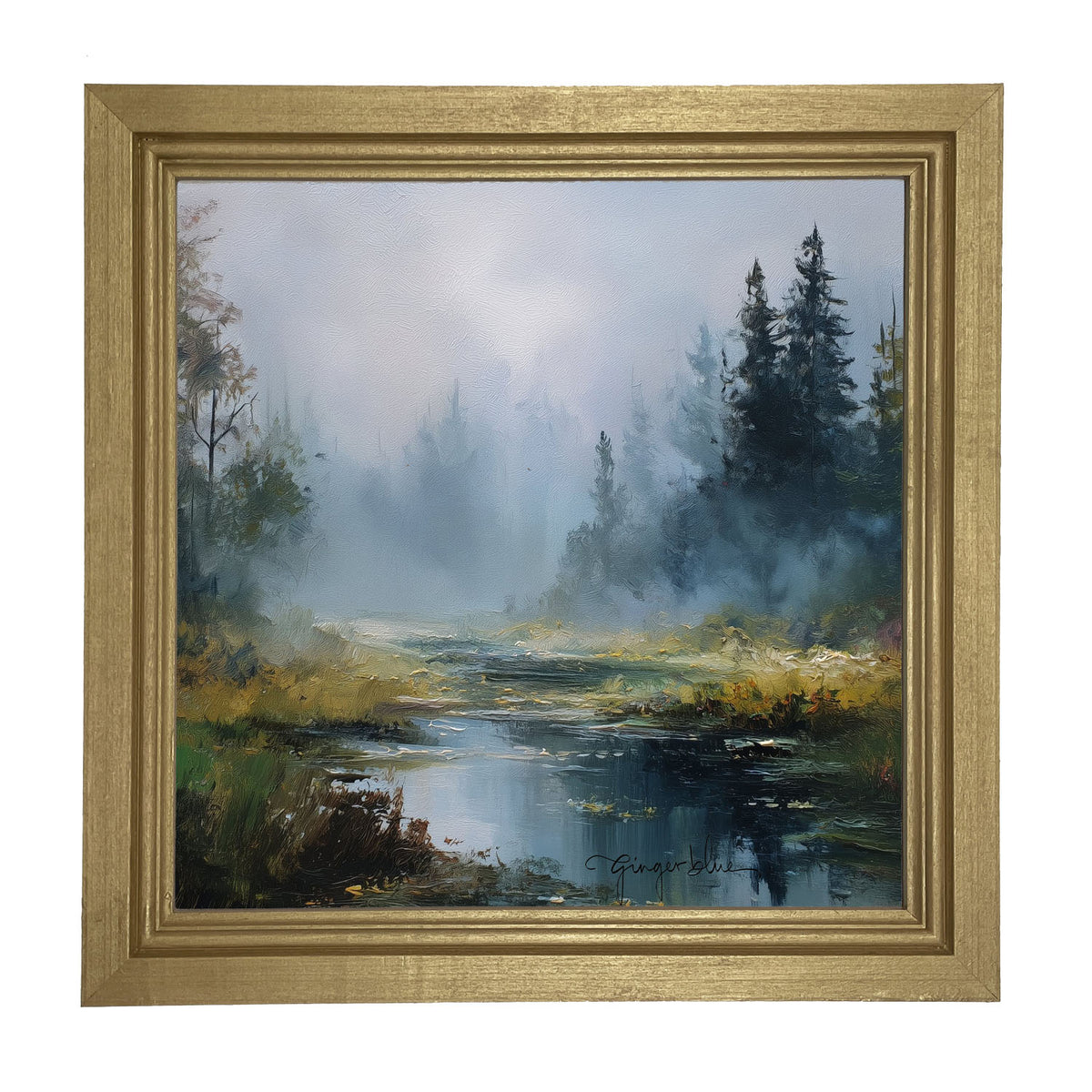 Foggy Forest Stream - Framed Art