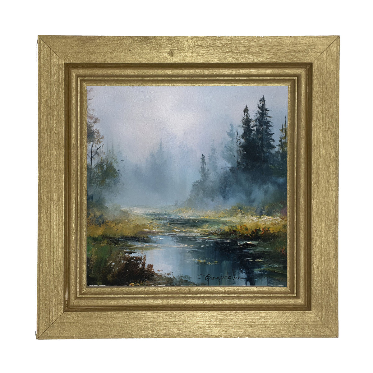 Foggy Forest Stream - Framed Art