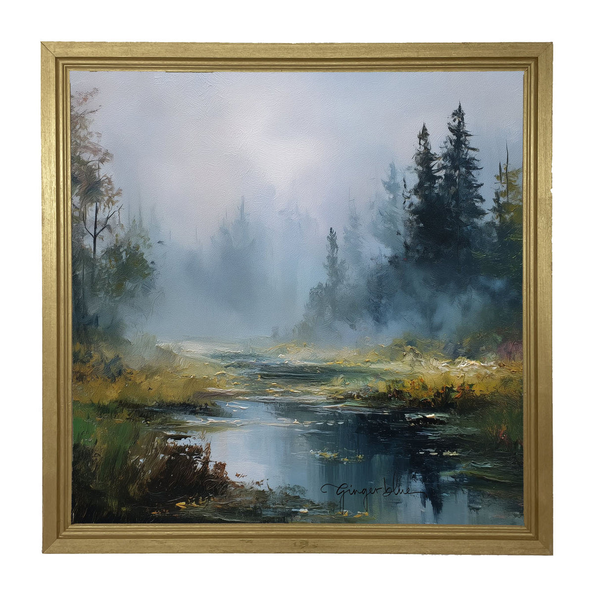 Foggy Forest Stream - Framed Art