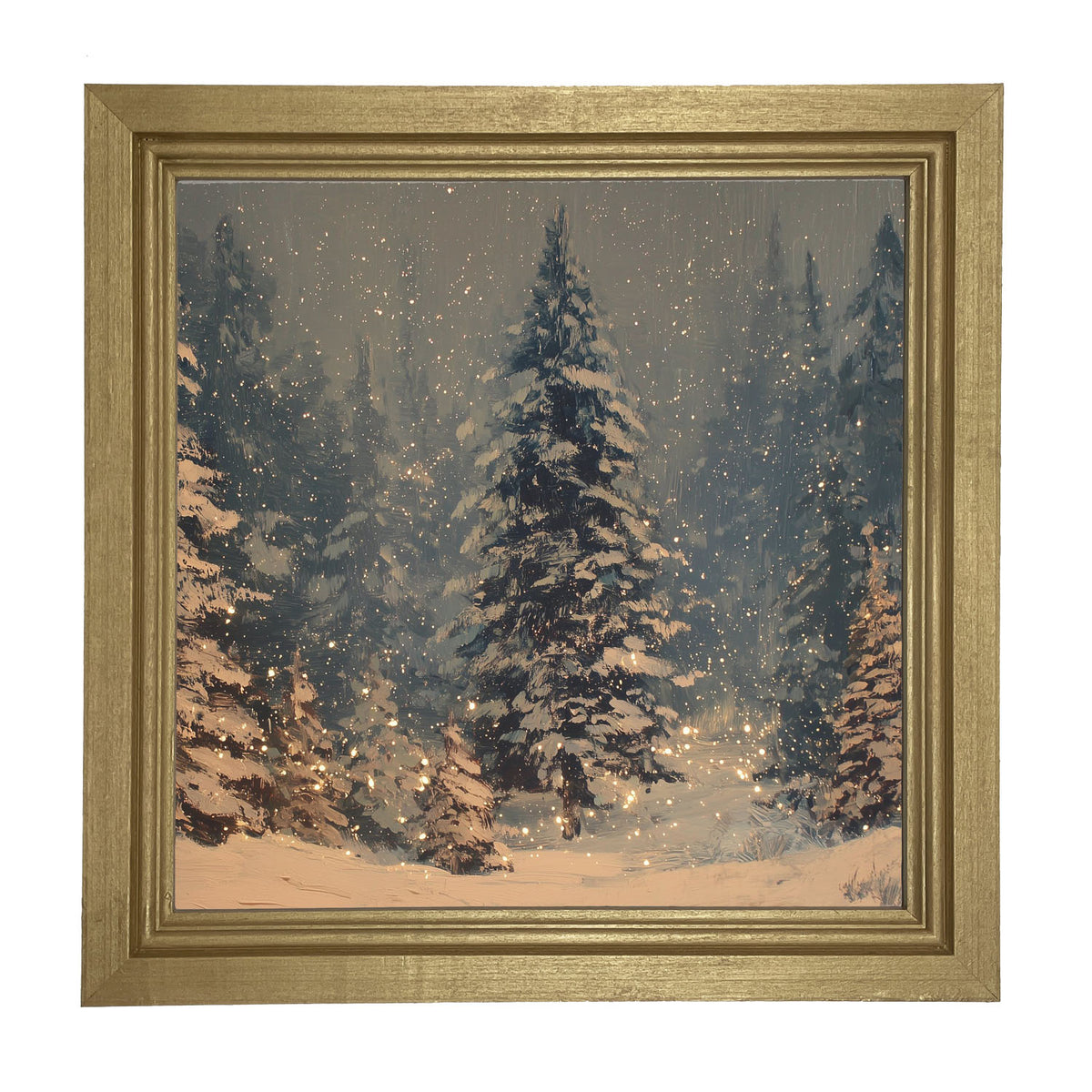 Snow Falling on Pines - Framed Art