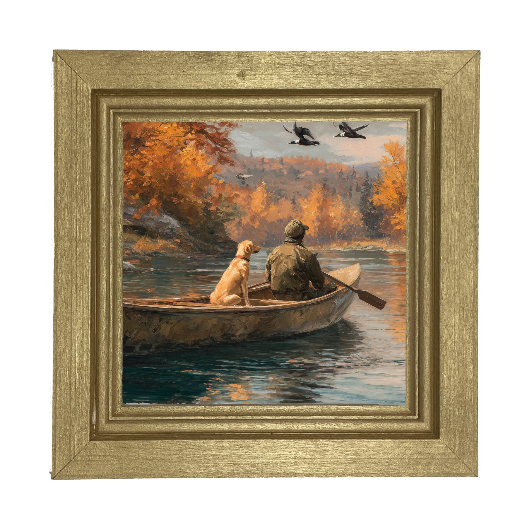 Fishing - Man with Dog - Framed Art