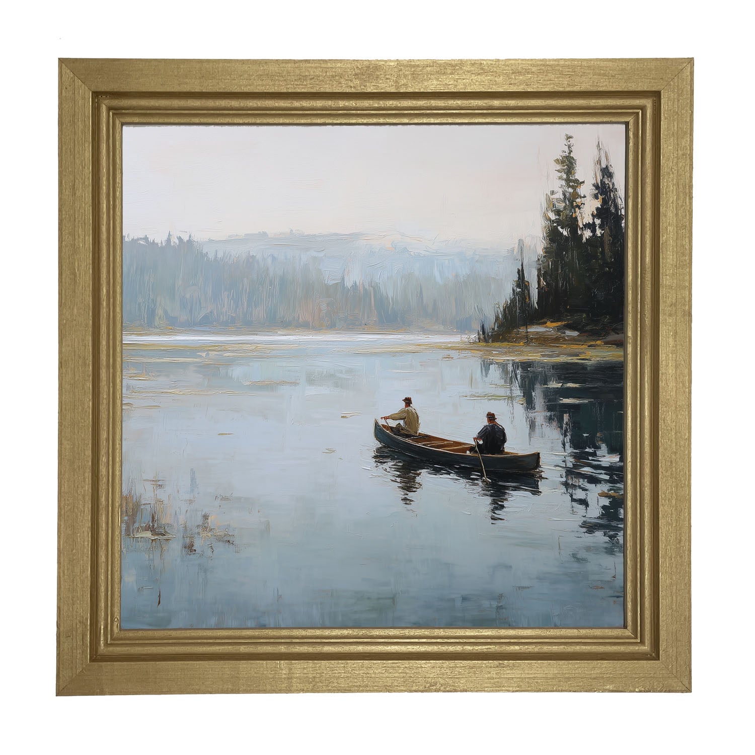 Fishing - Canoe on Lake - Framed Art