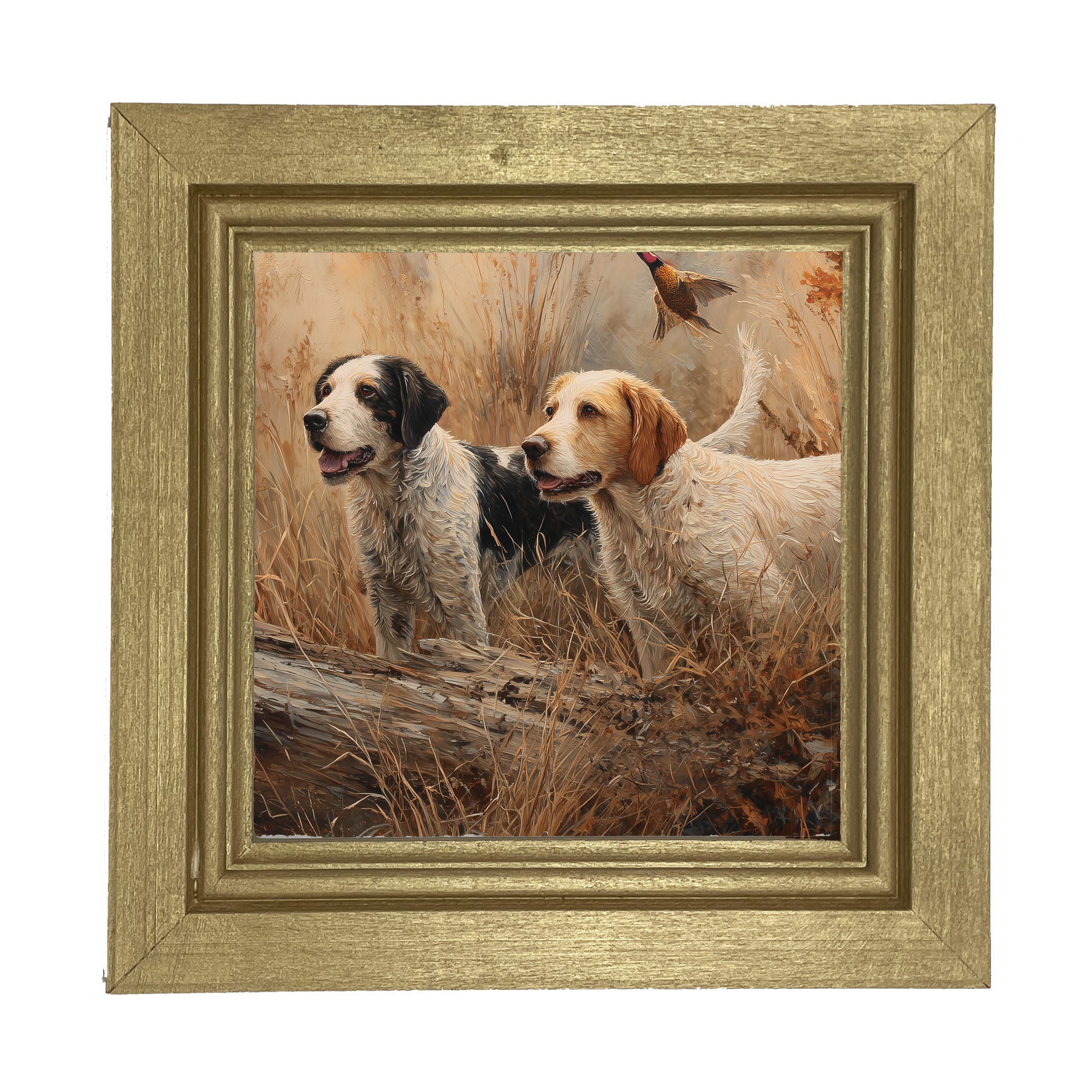 Hunting Season - Dogs near Log - Framed Art