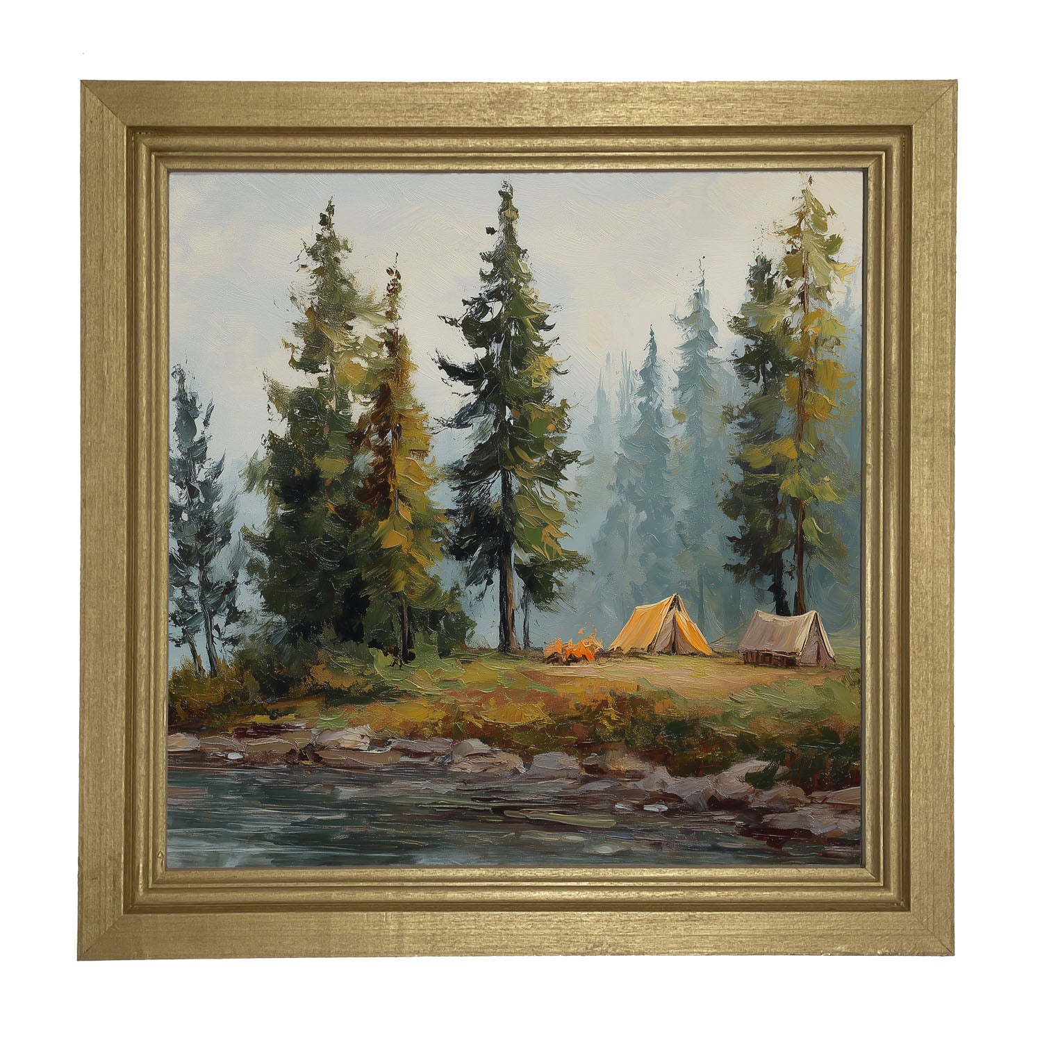 Hunting Season - Camping near the River - Framed Art