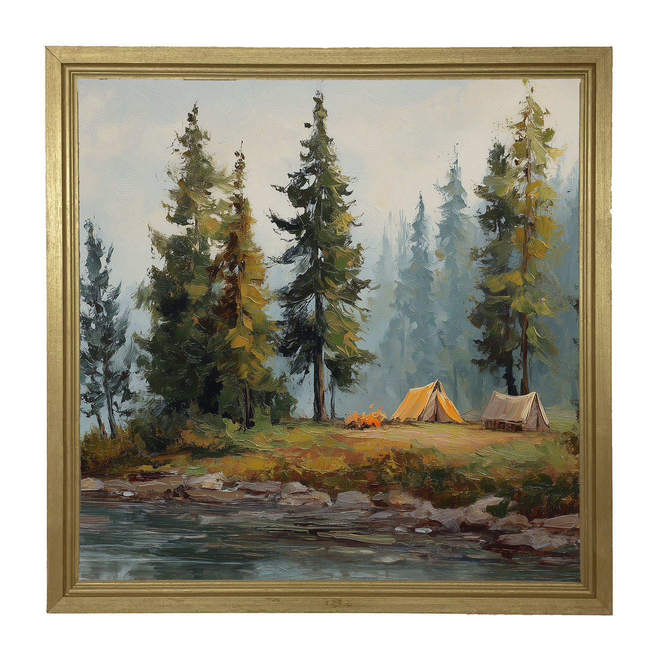Hunting Season - Camping near the River - Framed Art