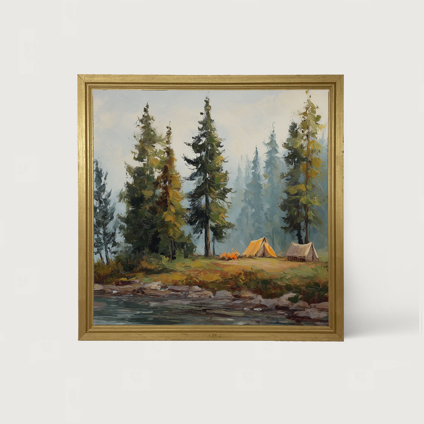 Hunting Season - Camping near the River - Framed Art