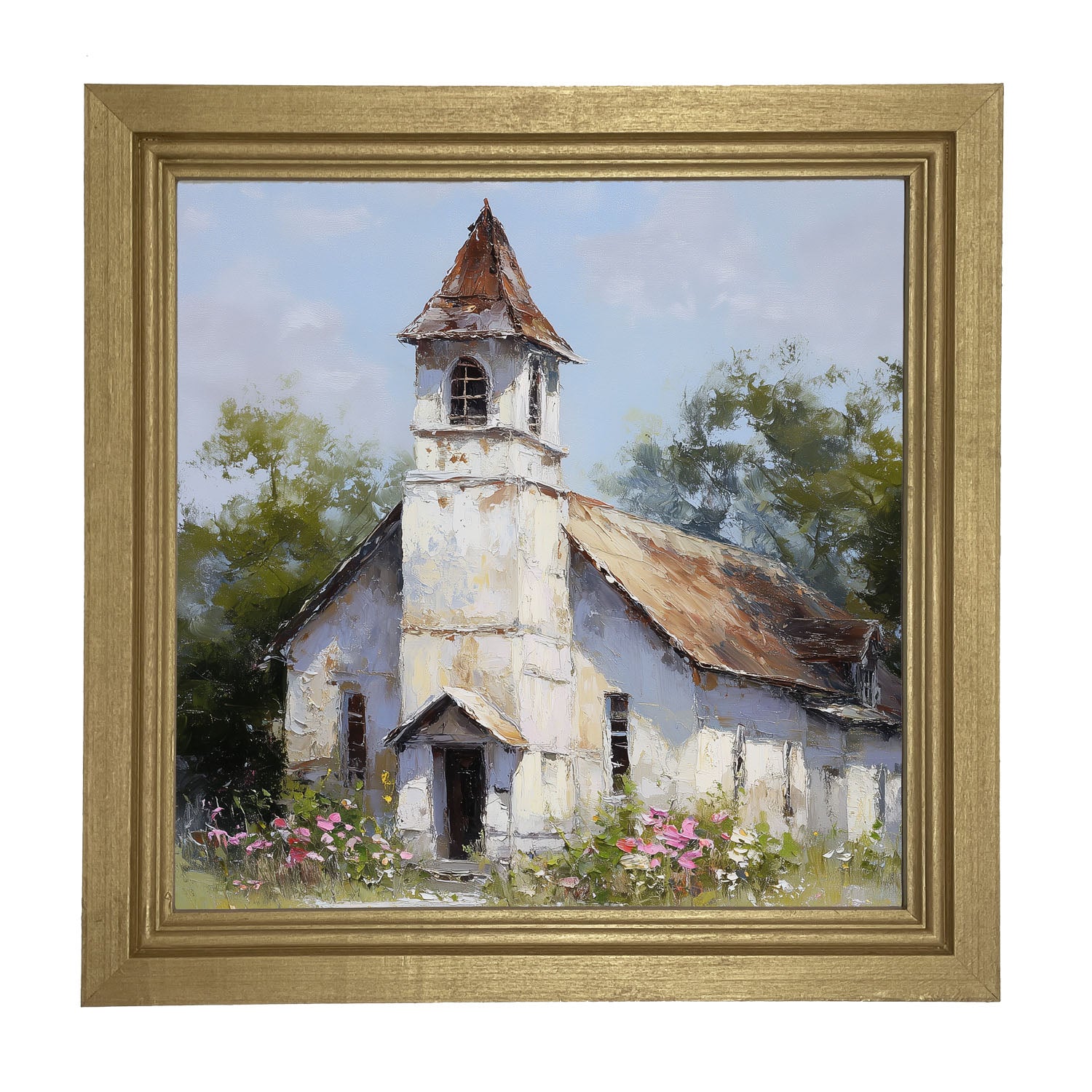 Country Church with Wildflowers - Framed Art