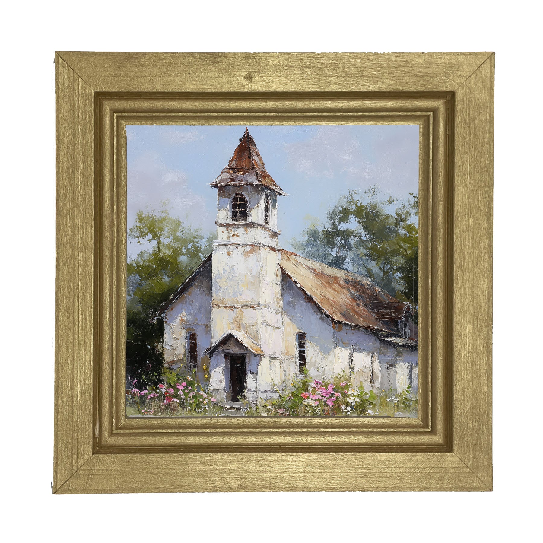 Country Church with Wildflowers - Framed Art