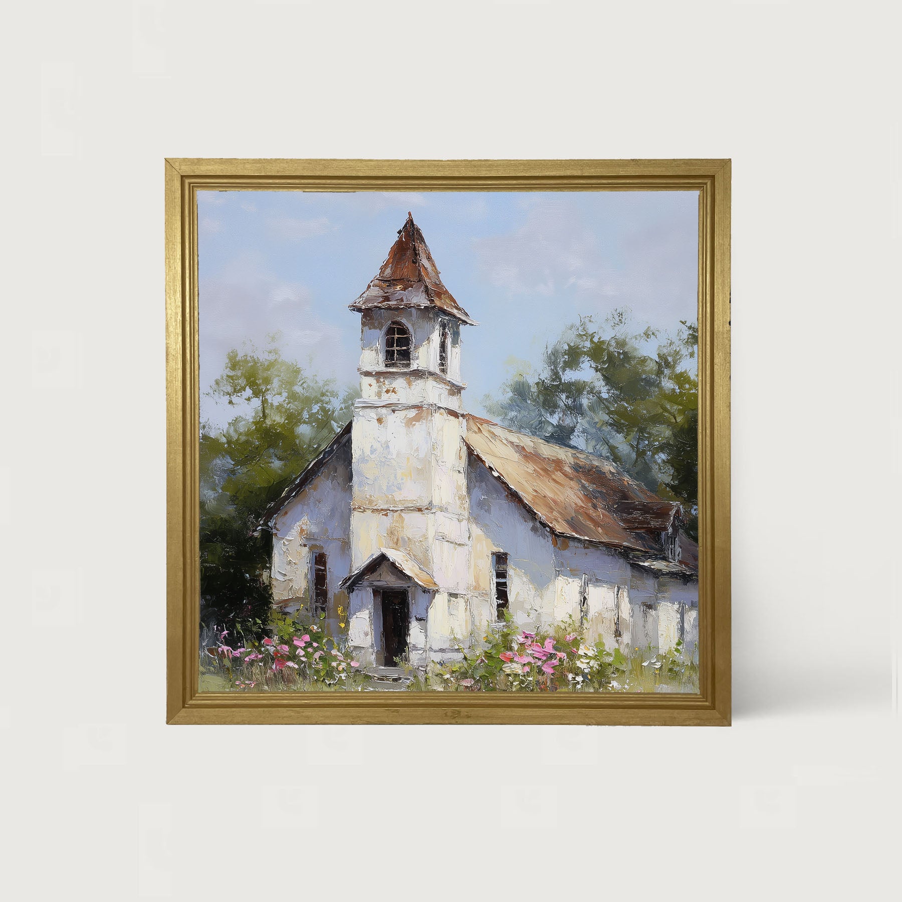 Country Church with Wildflowers
