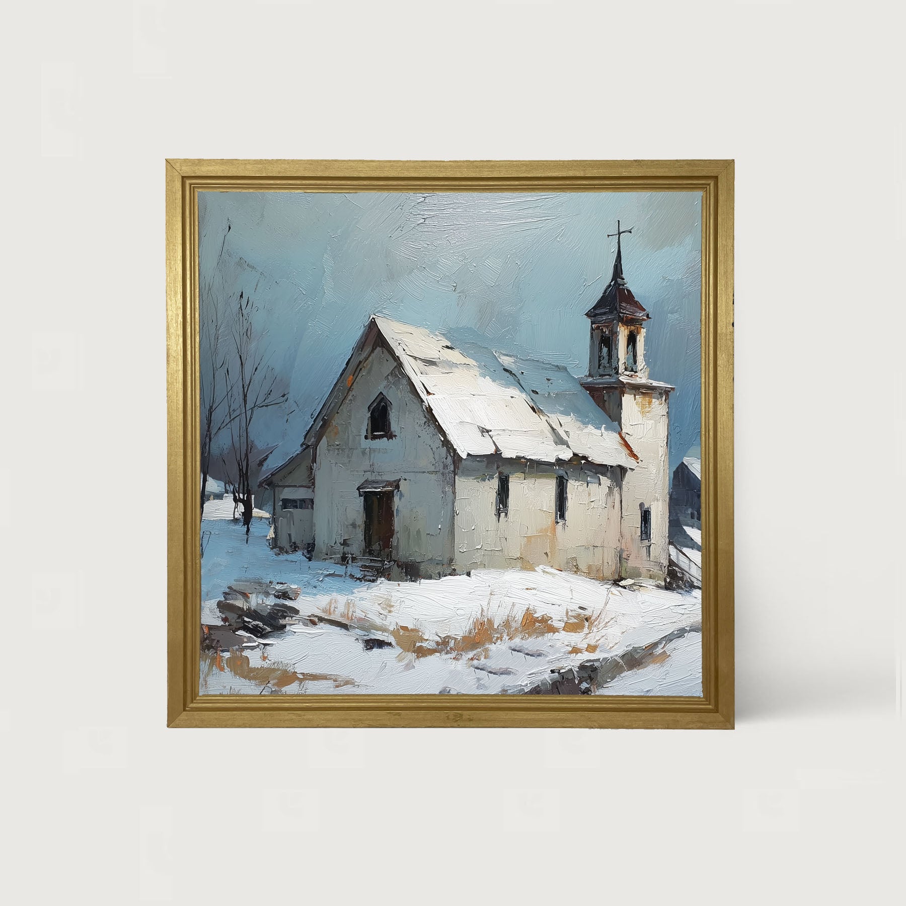 Country Church in Winter - Framed Art