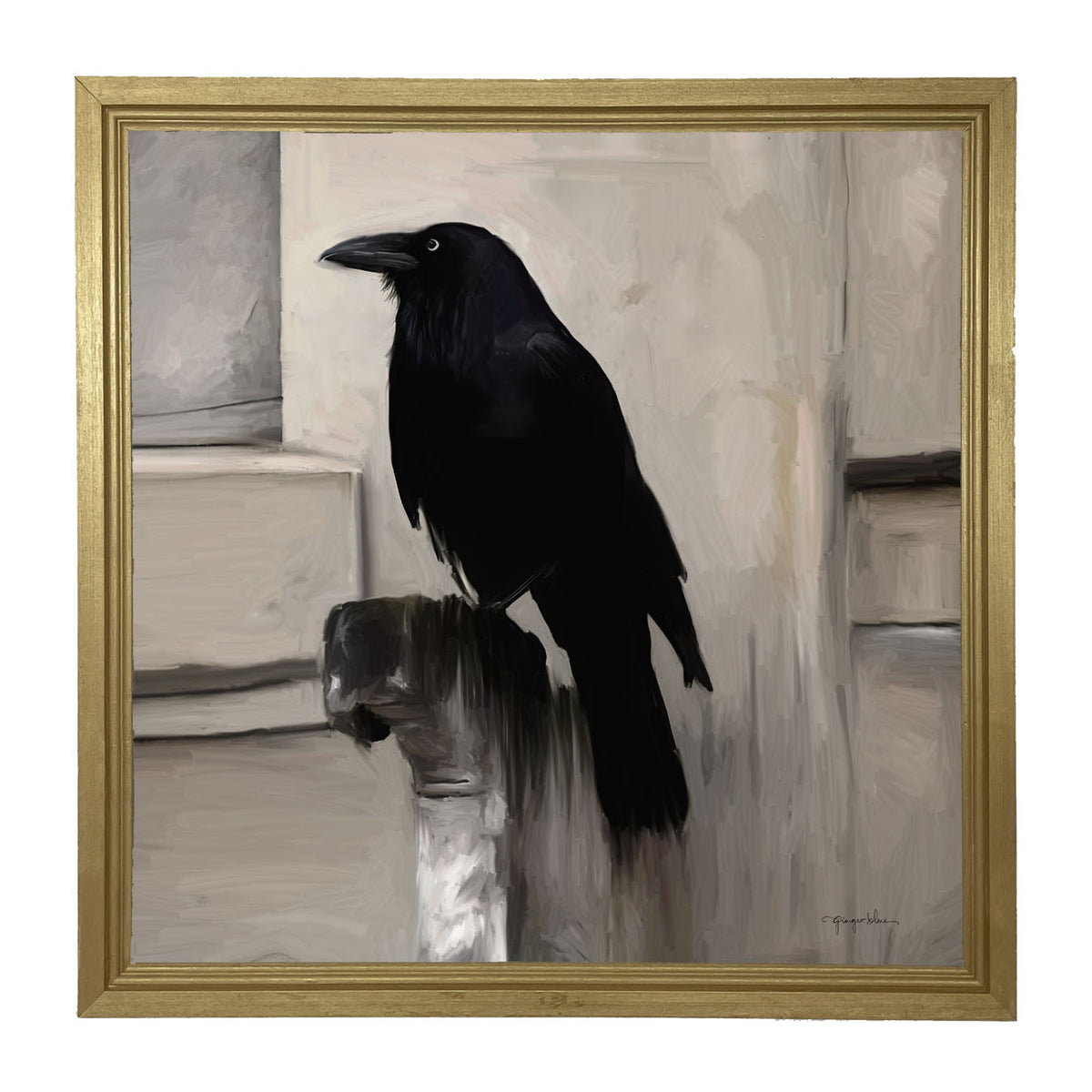Perched Raven - Framed art