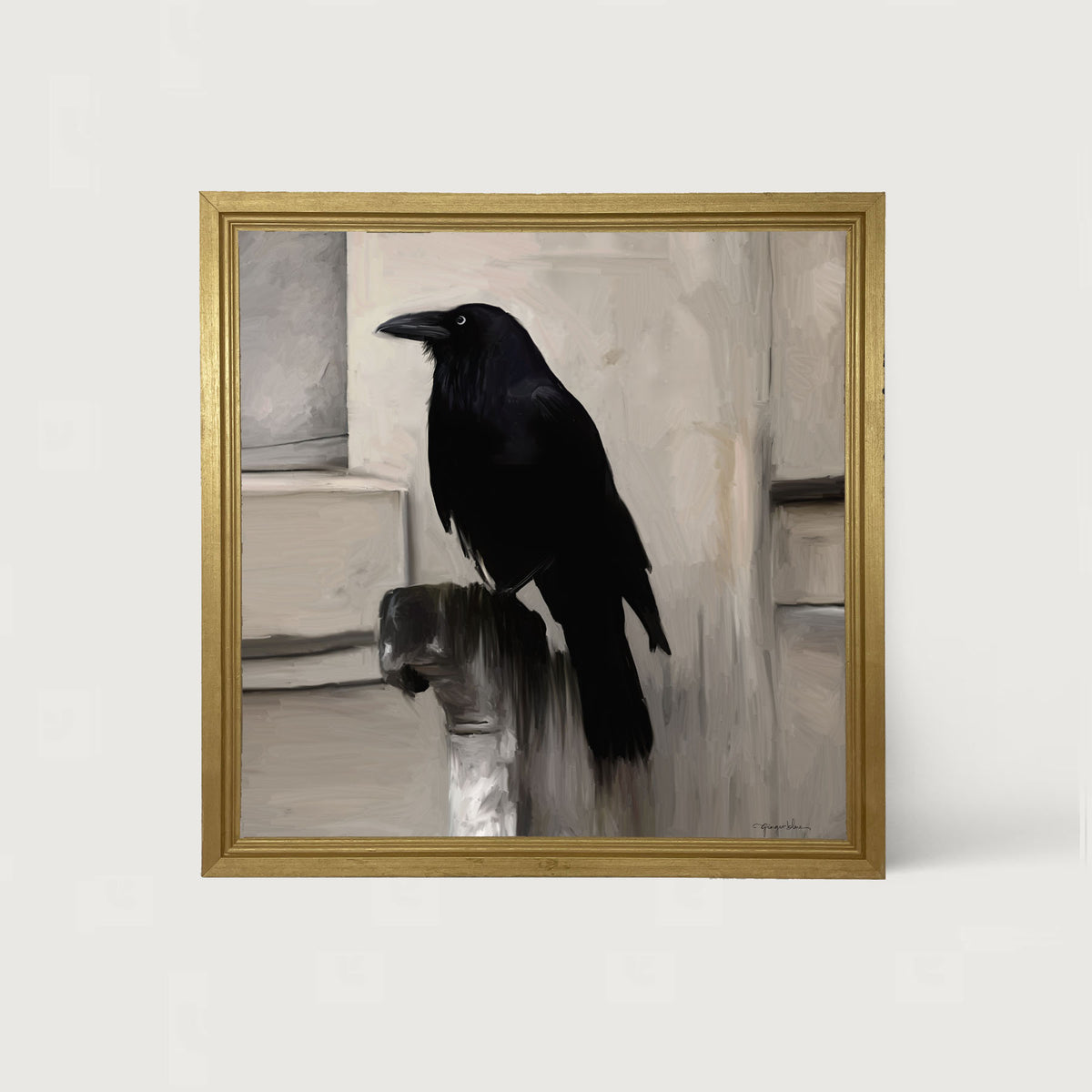 Perched Raven - Framed art