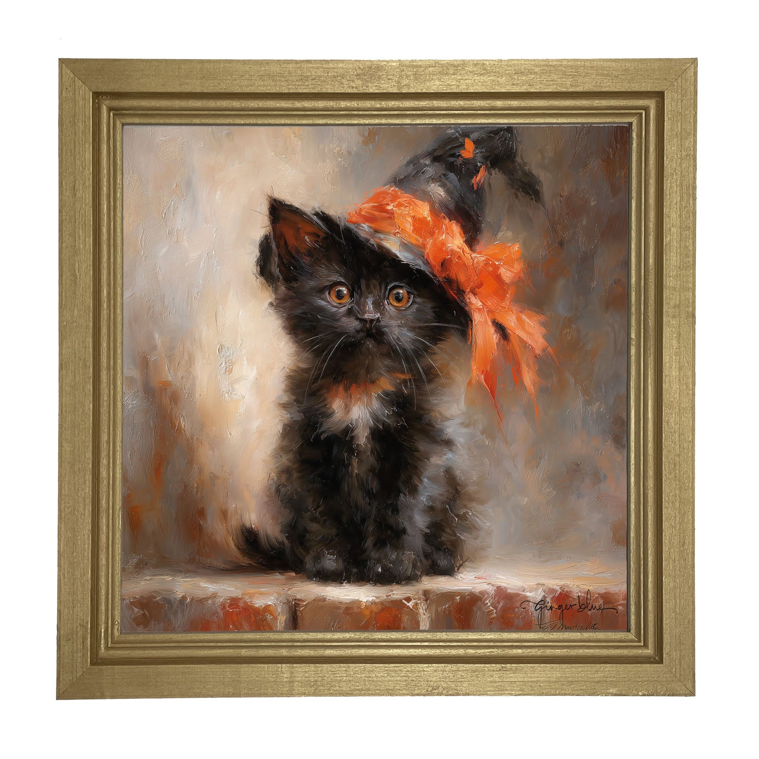 Black Kitten with Witch Hat - Framed Art