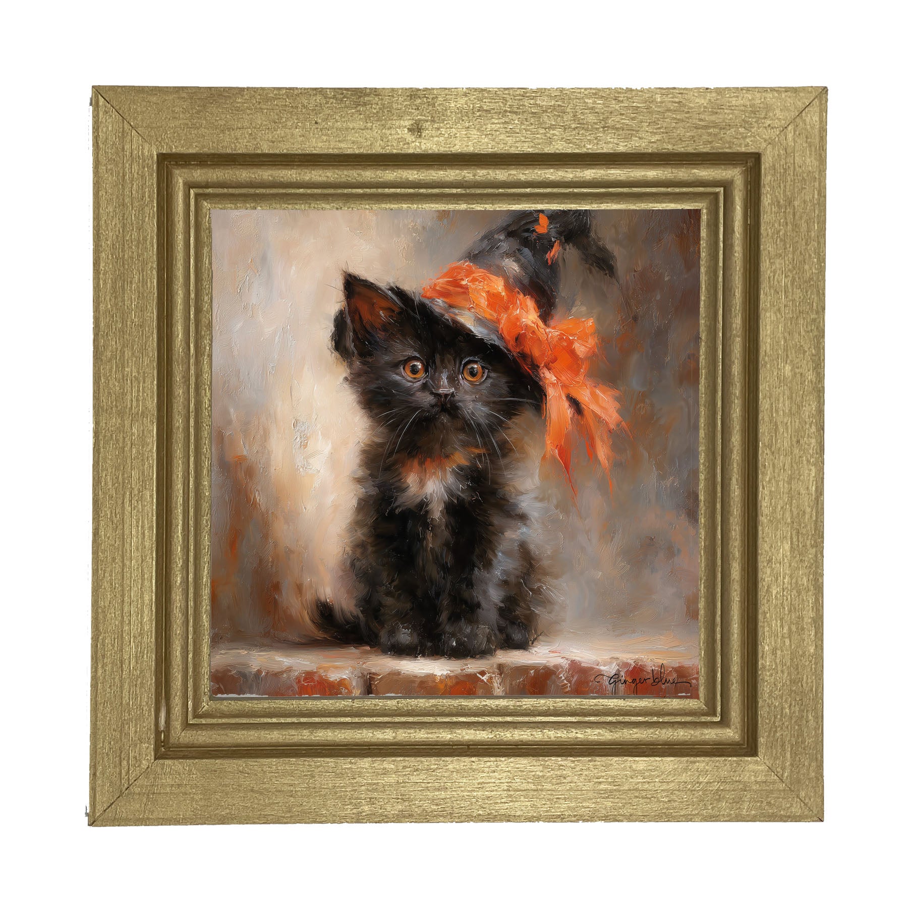 Black Kitten with Witch Hat - Framed Art