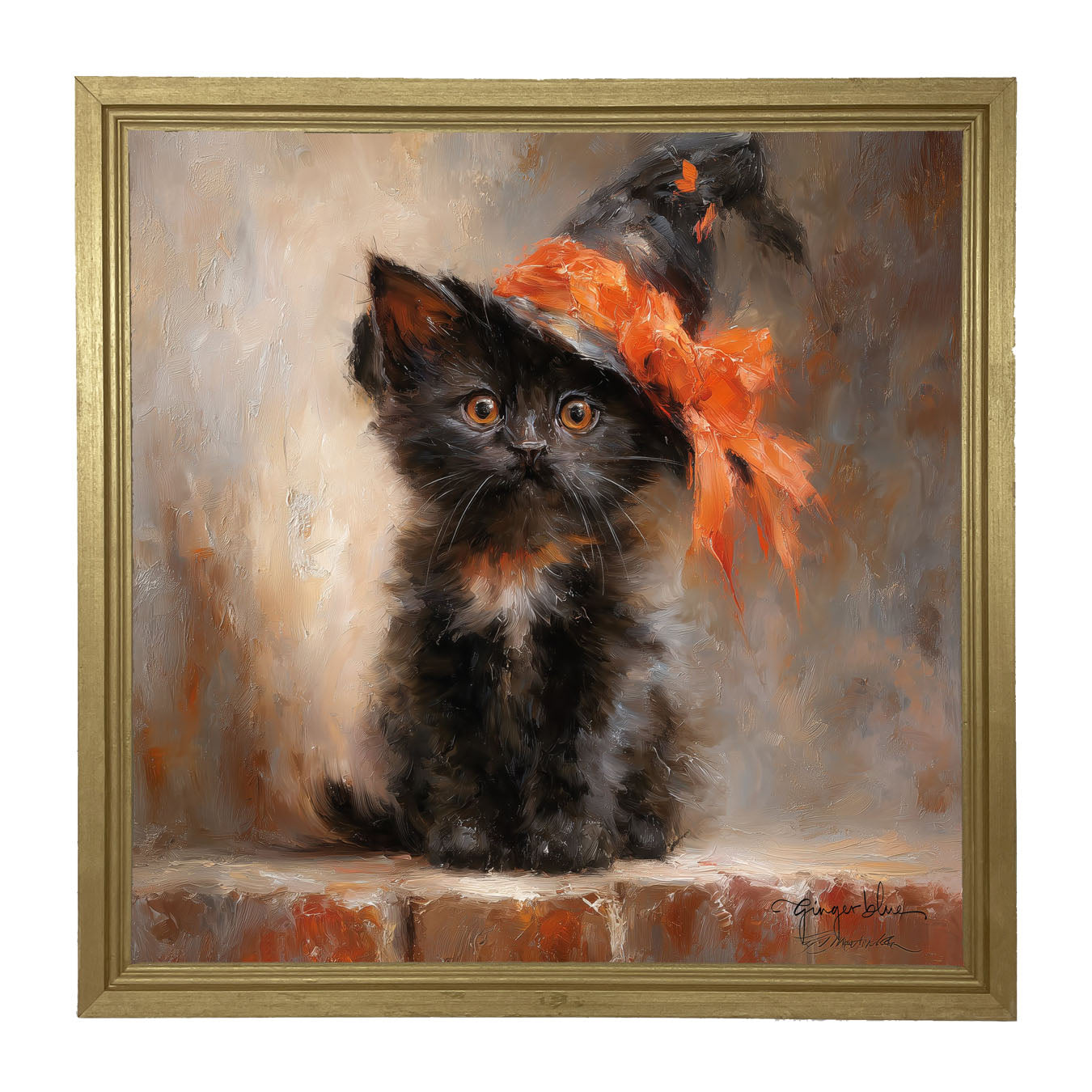Black Kitten with Witch Hat - Framed Art