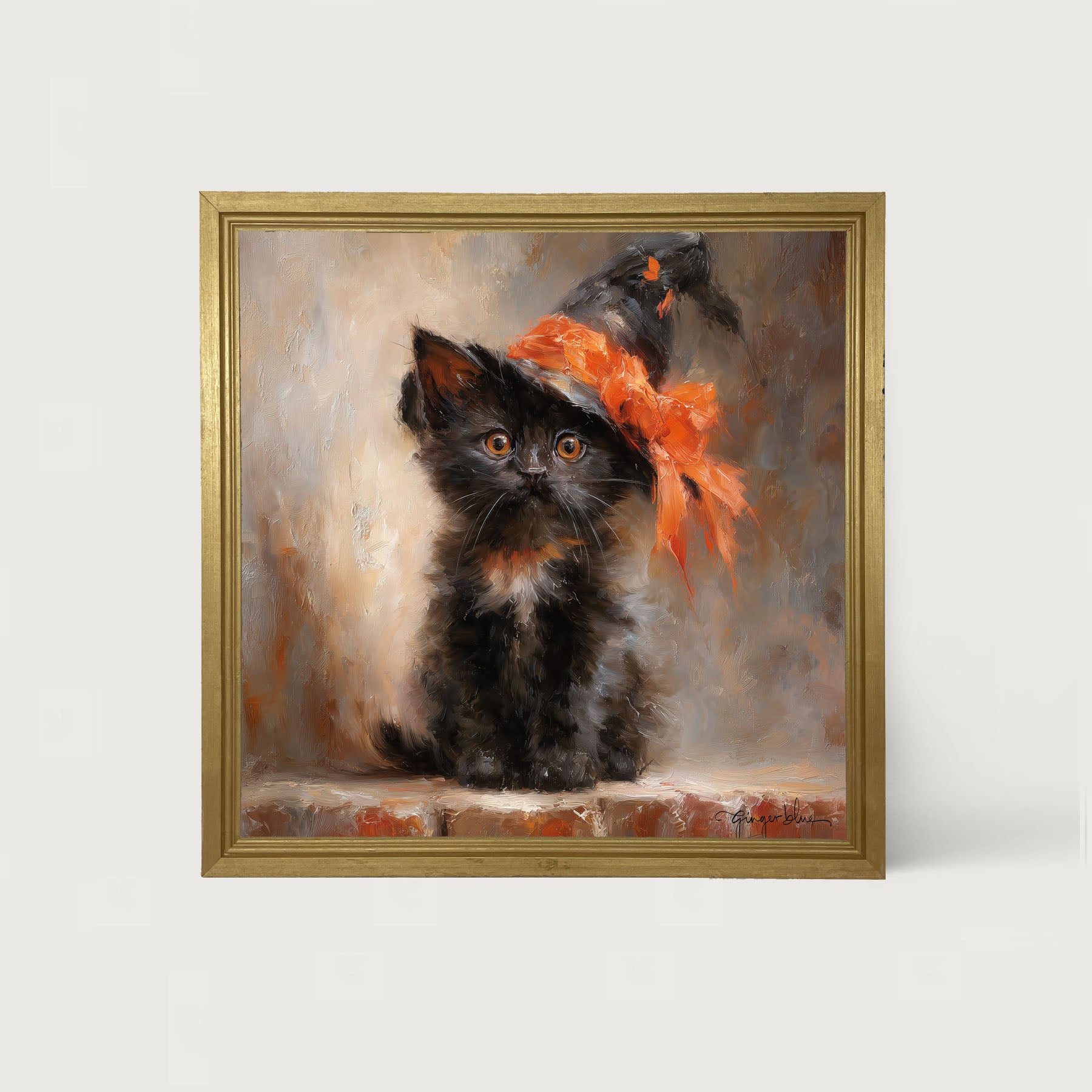 Black Kitten with Witch Hat - Framed Art