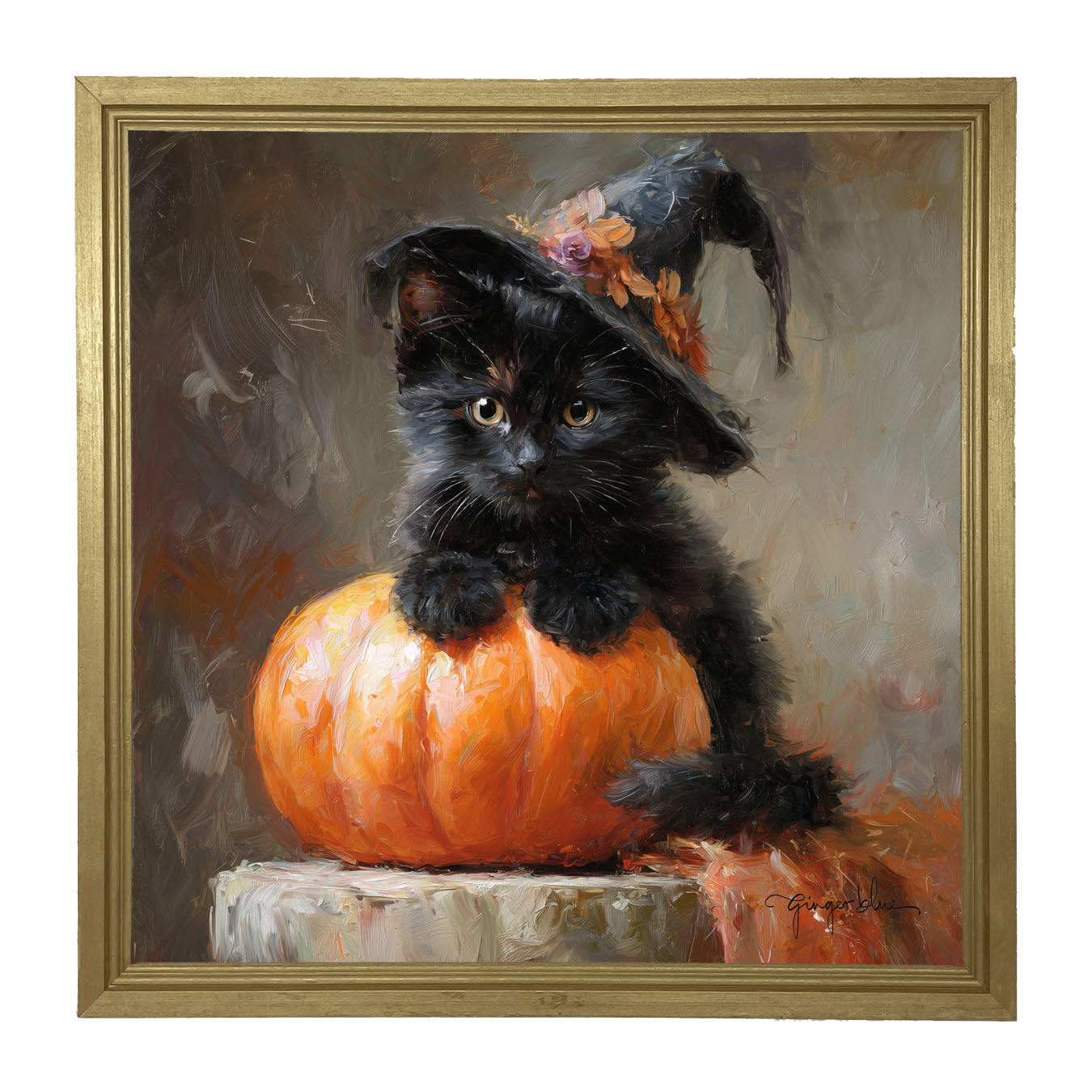 Black Kitten with Pumpkin - Framed Art