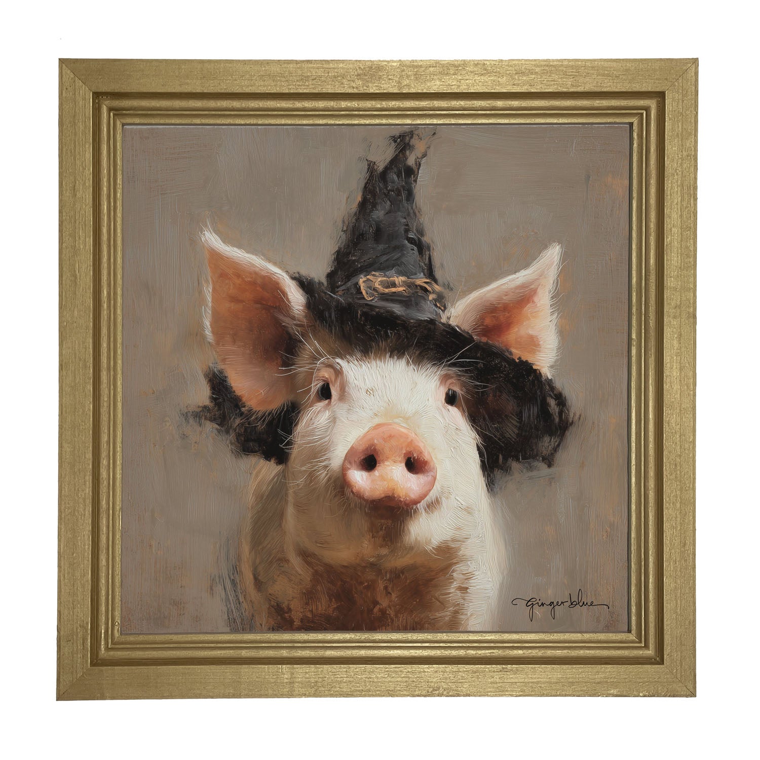 Witch Hat Pig - Framed Art