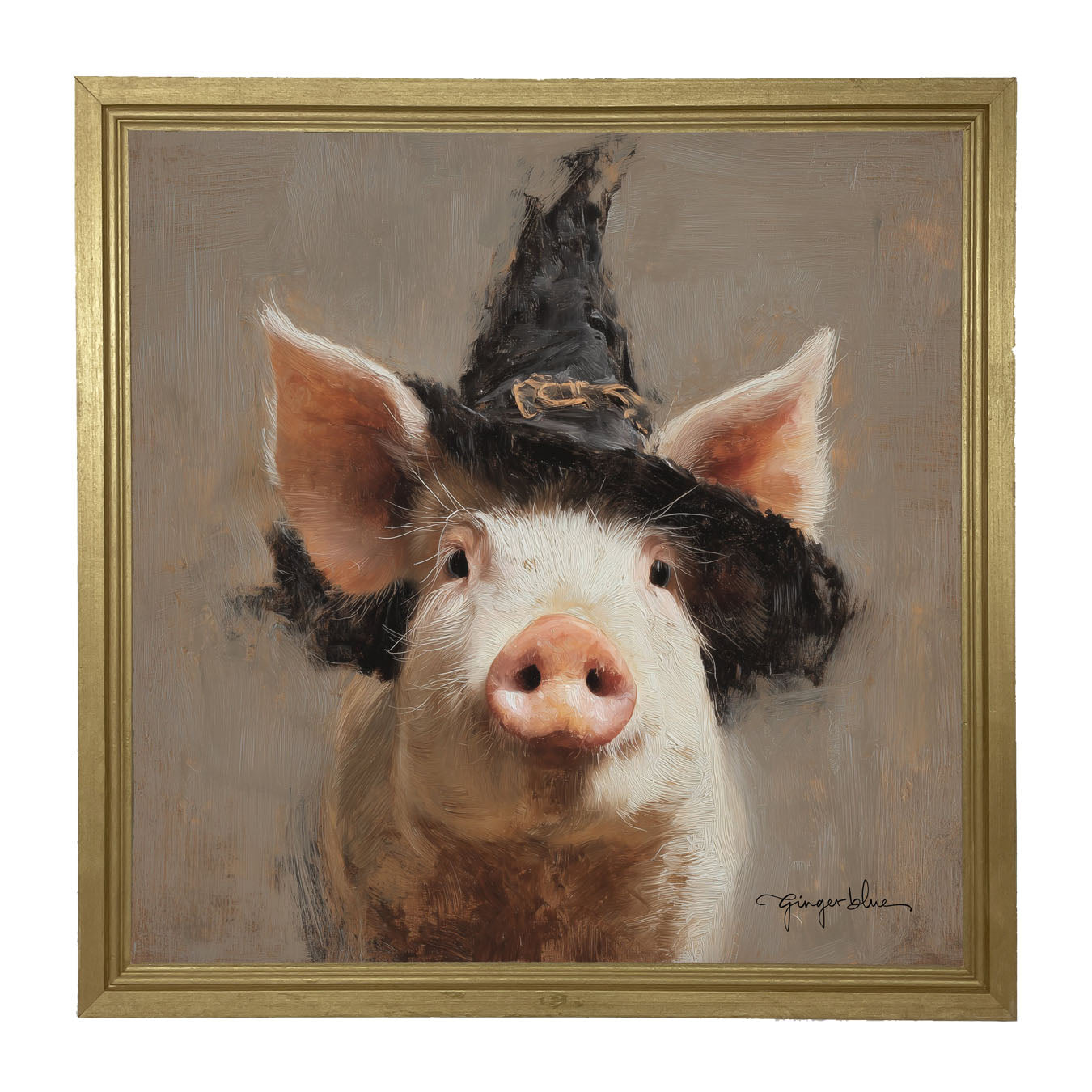 Witch Hat Pig - Framed Art