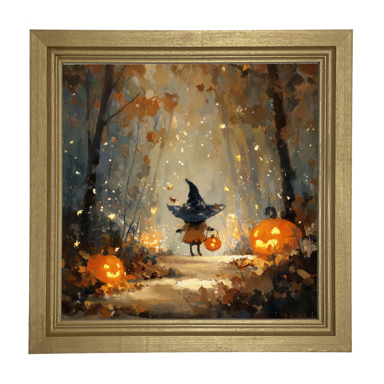 Halloween Friends - Witch on Forest Path - Framed Art