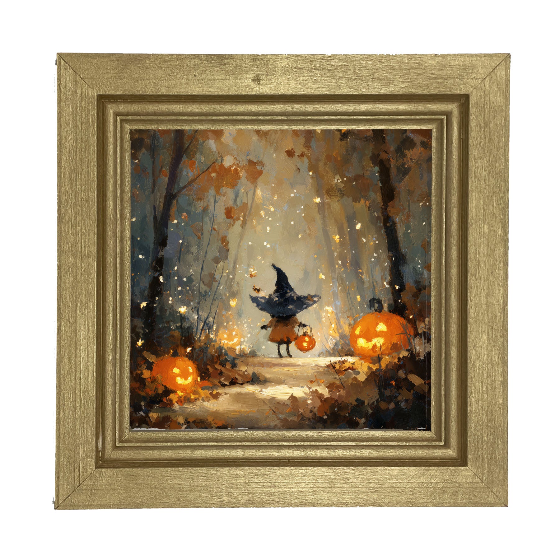 Halloween Friends - Witch on Forest Path - Framed Art