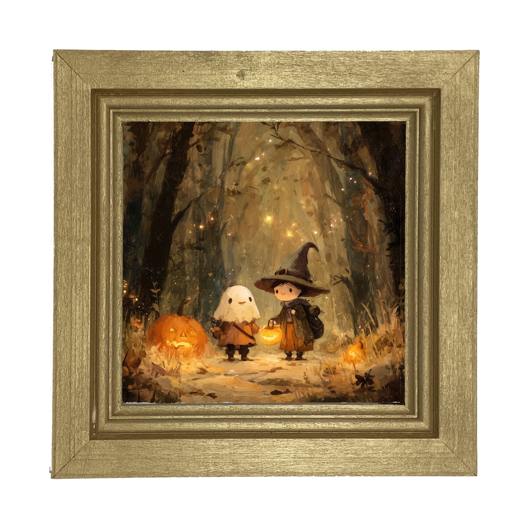 Halloween Friends - Ghost and Witch - Framed Art